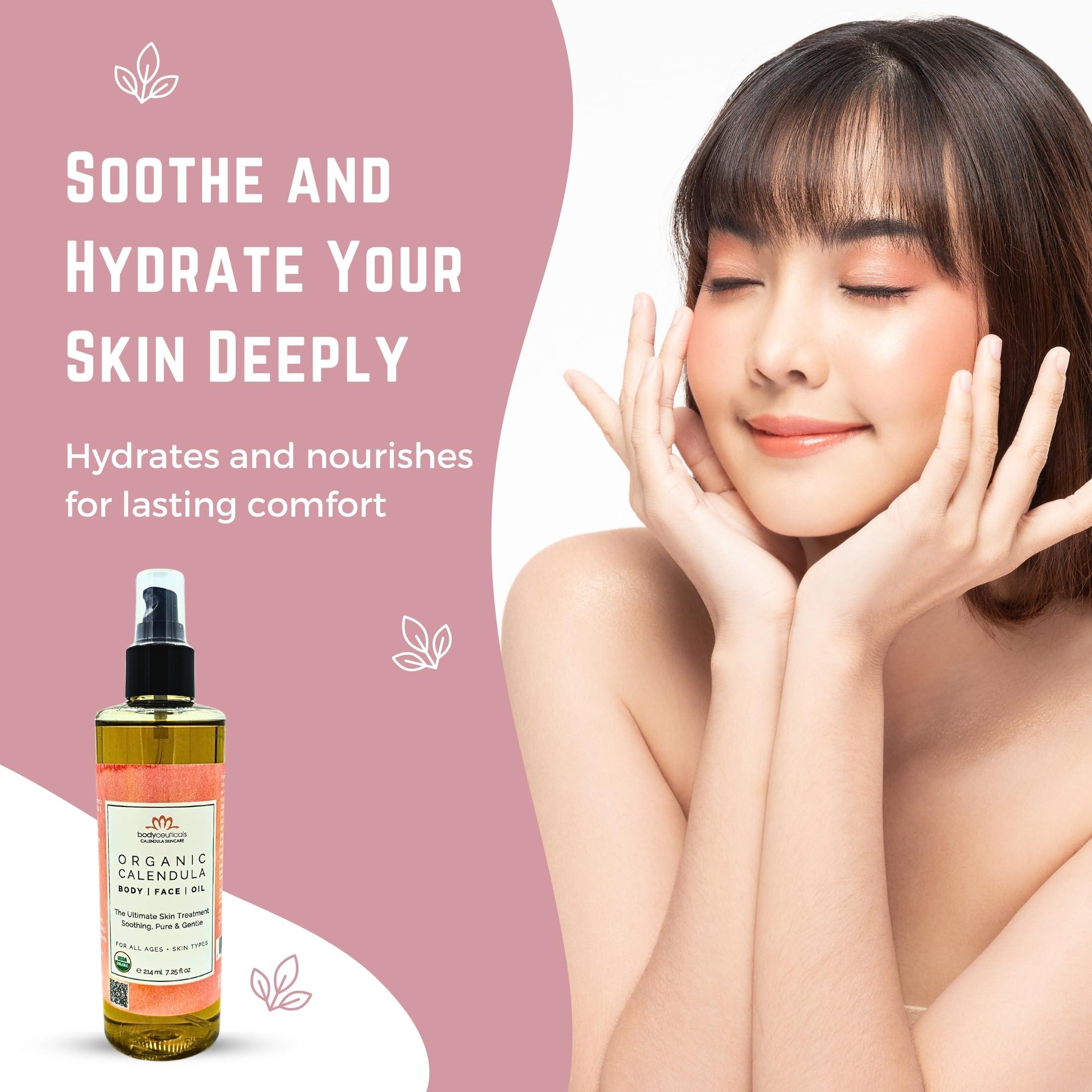 Bodyceuticals Calendula Skincare, Bodyceuticals Ca Bodyceuticals 100% Certified Organic Calendula Oil - High Potency Farm Fresh Flower & Olive Oil | Moisturizing Skincare & Repair| Non-GMO | Vegan | Kosher | Wheat-Free | Gluten-Free | Soy-Free | 7.5oz