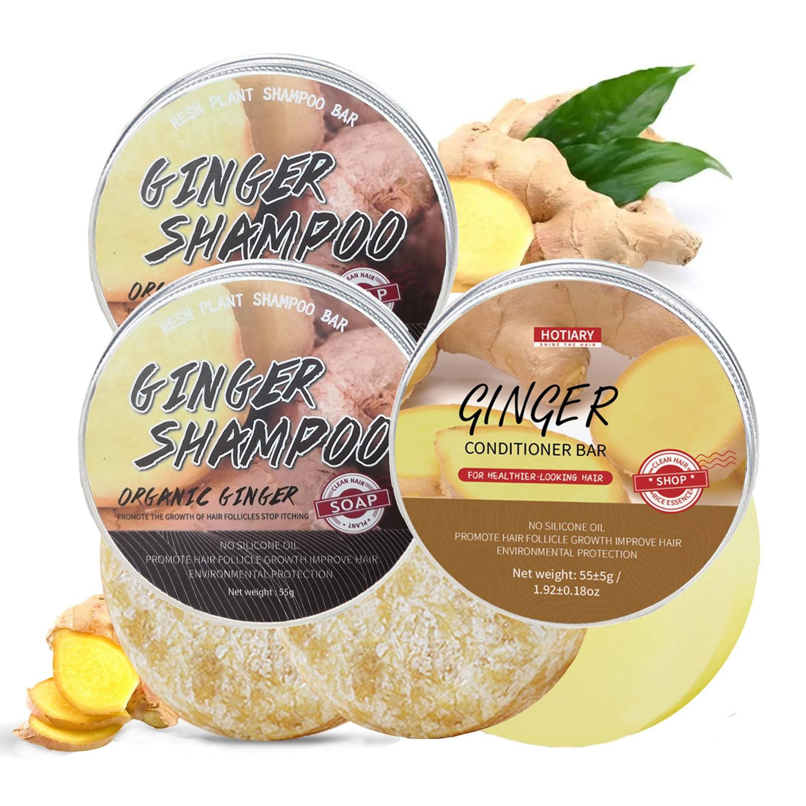 Hotiary Hotiary Ginger Hair Regrowth Shampoo Bar and Conditioner Set, Natural Organic Ginger Shampoo Soap Bar for Hair Growth Anti Hair Loss, PH Balance, 0 Silicone Oil