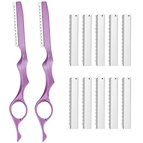 Mudder 12 Pieces Hair Styling Thinning Razor Set, 2 Pieces Hair Styling Razor Cutting Texturizing and 10 Pieces Replacement Spare Blades for Salon Home Christmas Valentines Day Giving(Pink)