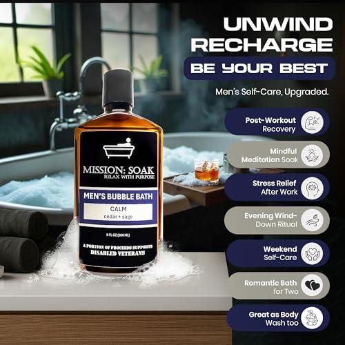 Mission: Soak Mission: Soak Men's Luxury Bubble Bath, Body Soak - Multiple Scents Available - 9 fl oz (Calm (Cedar + Sage))