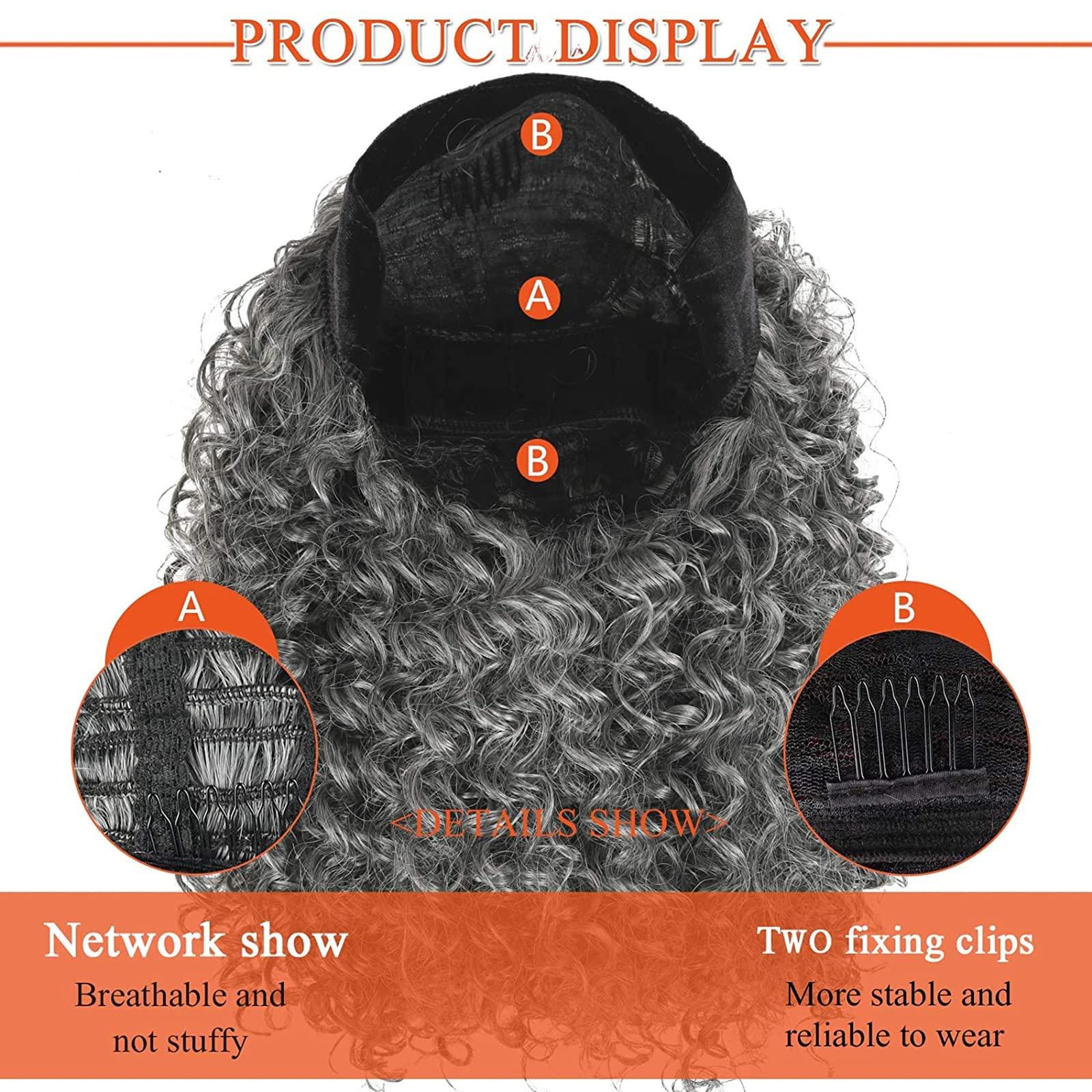 Oseti Oseti Curly Gray Headband Wig Long Wavy Headband Half Wigs for Black Women Grey Head Band Wigs, Water Wave Headband Wigs Heat Resistant Synthetic Long Wigs with Headband Attached for Black Women