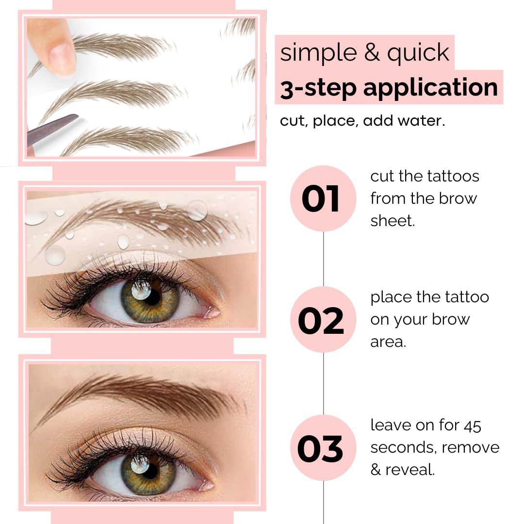 Brows by Bossy 10 Pack Temporary Eyebrow Tattoos Waterproof Eyebrow Stickers, False Tattoos Hair Like Peel Off Instant Transfer Brows For Women And Men | Natural Strokes, Shaping (tapered, blonde)