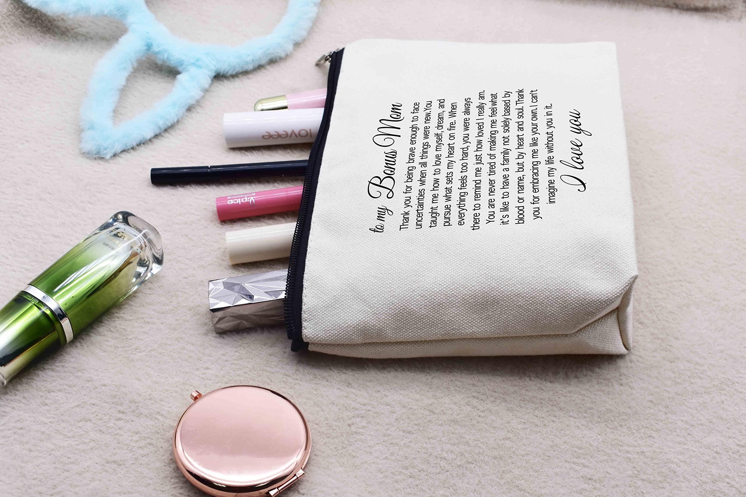 LIBIHUA Funny Gift for Bonus Mom-Mother-in-law Gift- Step Mother Gift-Birthday Mothers Day Christmas Gift for Unbiological Mom-Thank You for Embracing Me Like Your Own-Makeup Bag Cosmetic Bag Travel Pouch