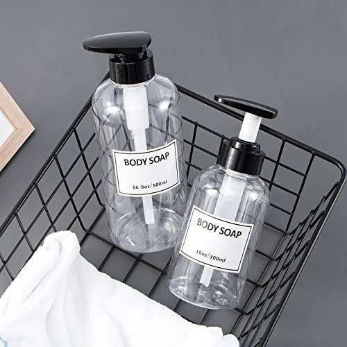 Yeeco Clear Shampoo and Conditioner Bottles,Yeeco Shampoo Pump Bottle Shampoo Bottles Dispenser with Waterproof Labels 16.9oz/500ml 3 Pack for Shampoo and ConditionerBathroom, Kitchen, Hotel