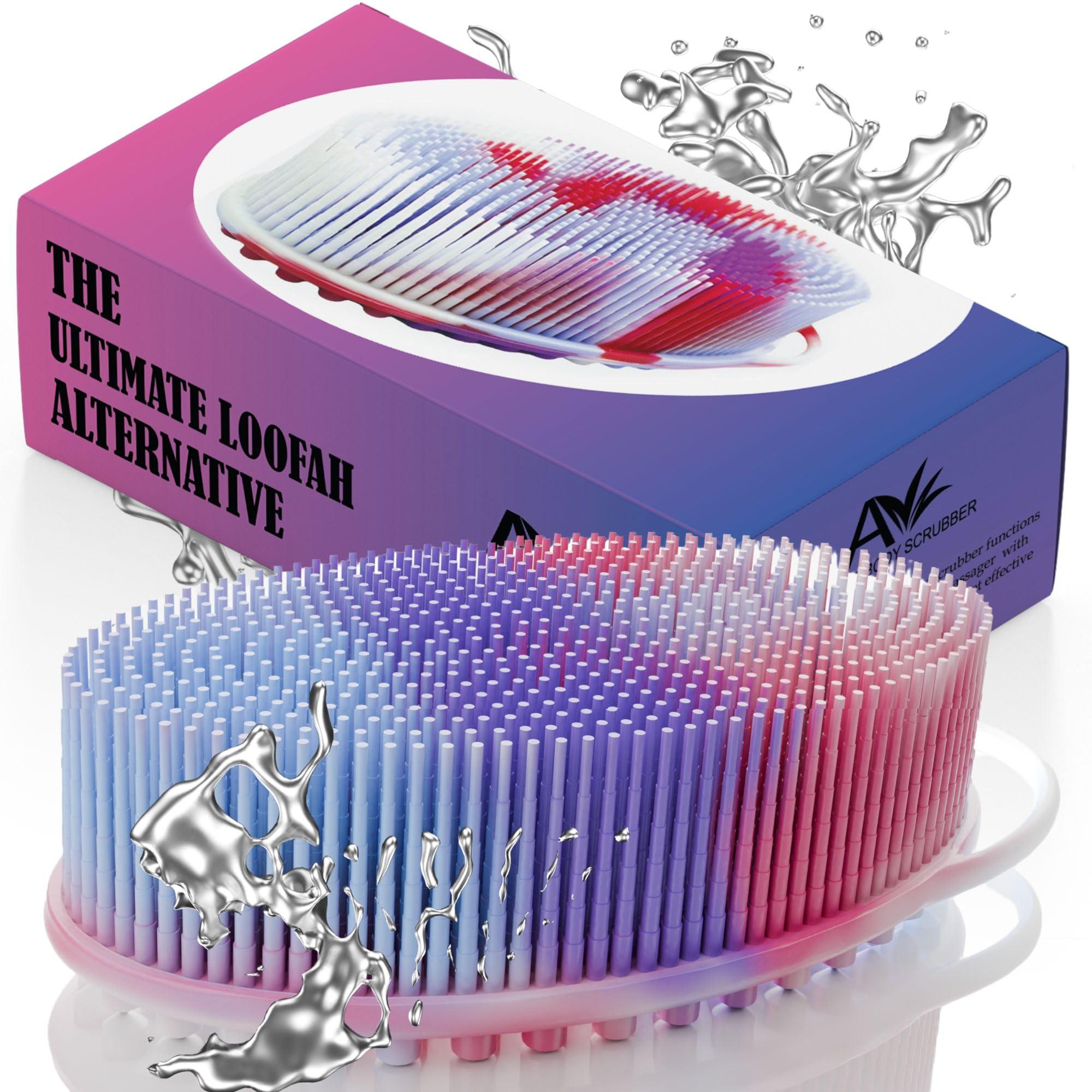 Avilana Avilana Silicone Exfoliating Body Scrubber Dual-Sided Silicone Loofah for Shower, Body Scrubber for Men & Women, Gentle Loofa Alternative, Easy-to-Clean Silicone Body Scrubber (Marbled with Silver)