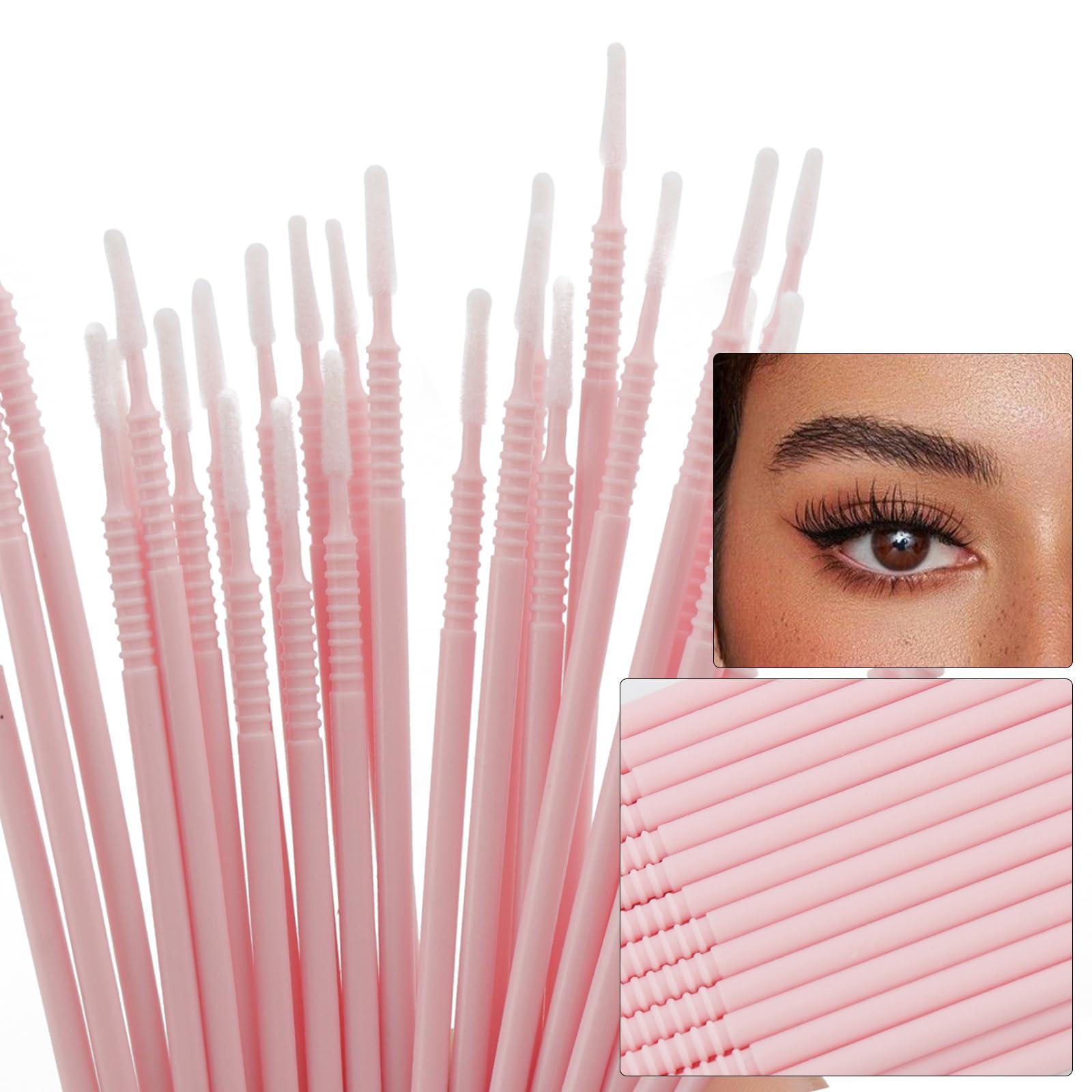 Mekupeu 400 PCS Micro Applicator Brushes Disposable Eyelash Extension Micro Mascara Wands Brush For Lash Remover Brush Tools (Light pink-screw thread)