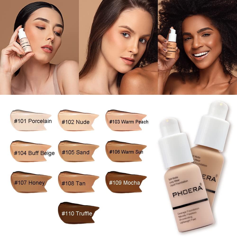 Phoera Phoera Full Coverage Foundation Soft Matte Oil Control Concealer 30ml Flawless Cream Smooth Long Lasting (103 WARM PEACH)