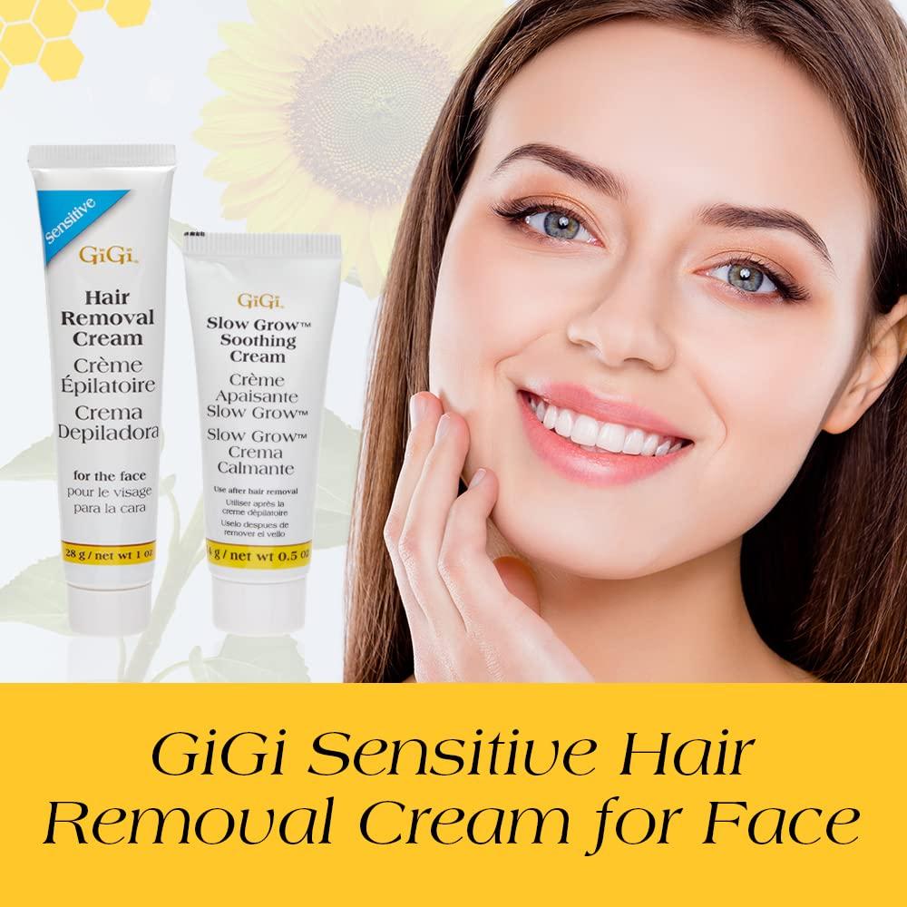 GiGi GiGi Hair Removal Cream for the Face - 1 oz, and Slow Grow Soothing Cream - 0.5 oz, Hair Removal Kit for Sensitive Skin, 1-pack