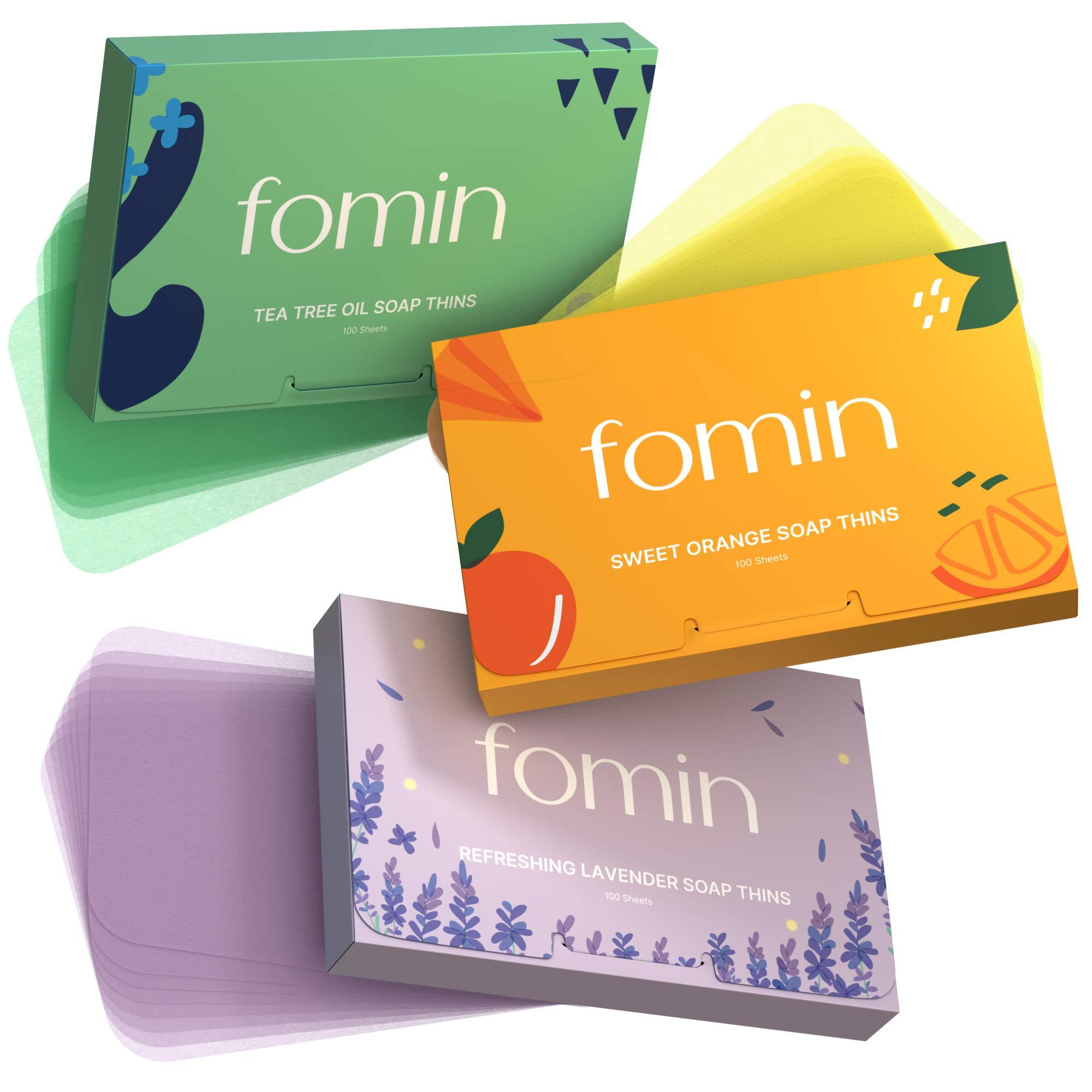 FOMIN FOMIN - Antibacterial Paper Soap Sheets for Hand Washing - (300 Sheets) Orange, Tea Tree, Lavender Portable Travel Soap Sheets, Dissolvable Camping Mini Soap, Portable Soap Sheets