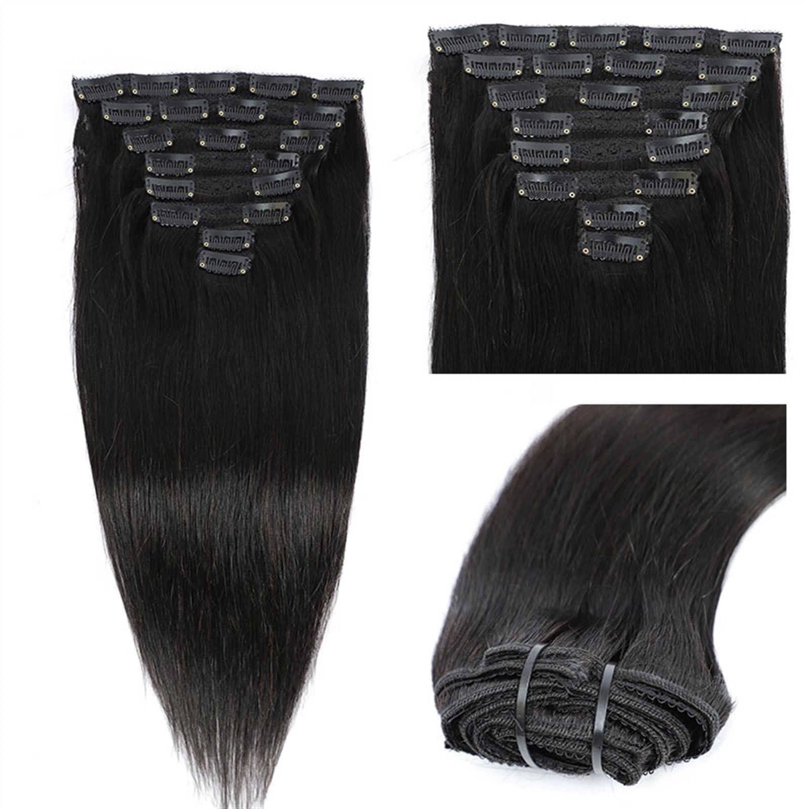 ZHFytsh-0668 Hair Extensions Straight Clip in Hair Extensions Real Human Hair Clip ins Hair Extensions for Women 8pcs Clip on Hair Extensions 8pcs/120g Brazilian Remy Natural Black Human Hair Hair Pieces(12inches
