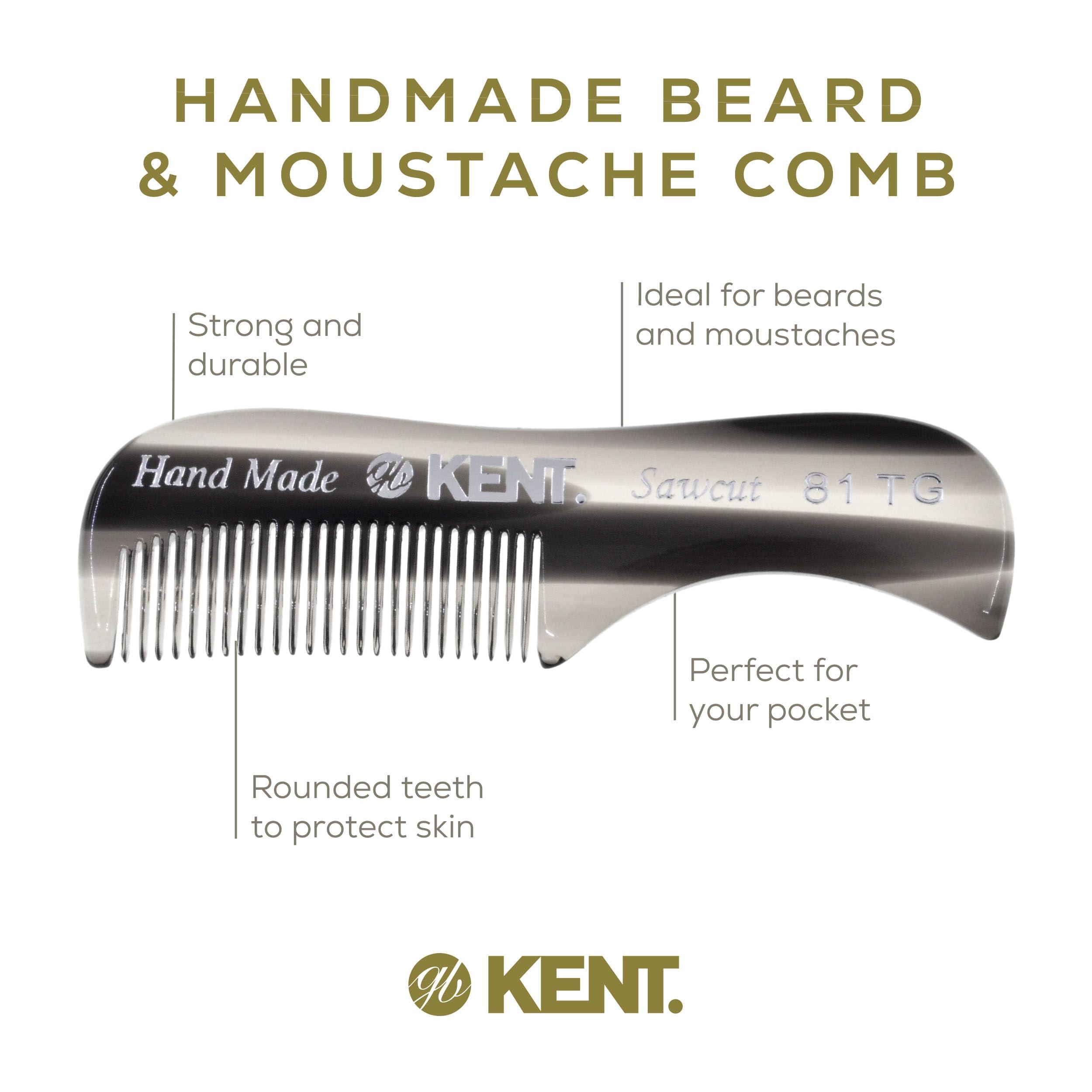 KENT Kent A 81TG Small Men\'s Beard Mustache Pocket Comb, Fine Toothed Pocket for Facial Hair Grooming and Styling, Handmade, Saw-cut Hand Polished, Made in England