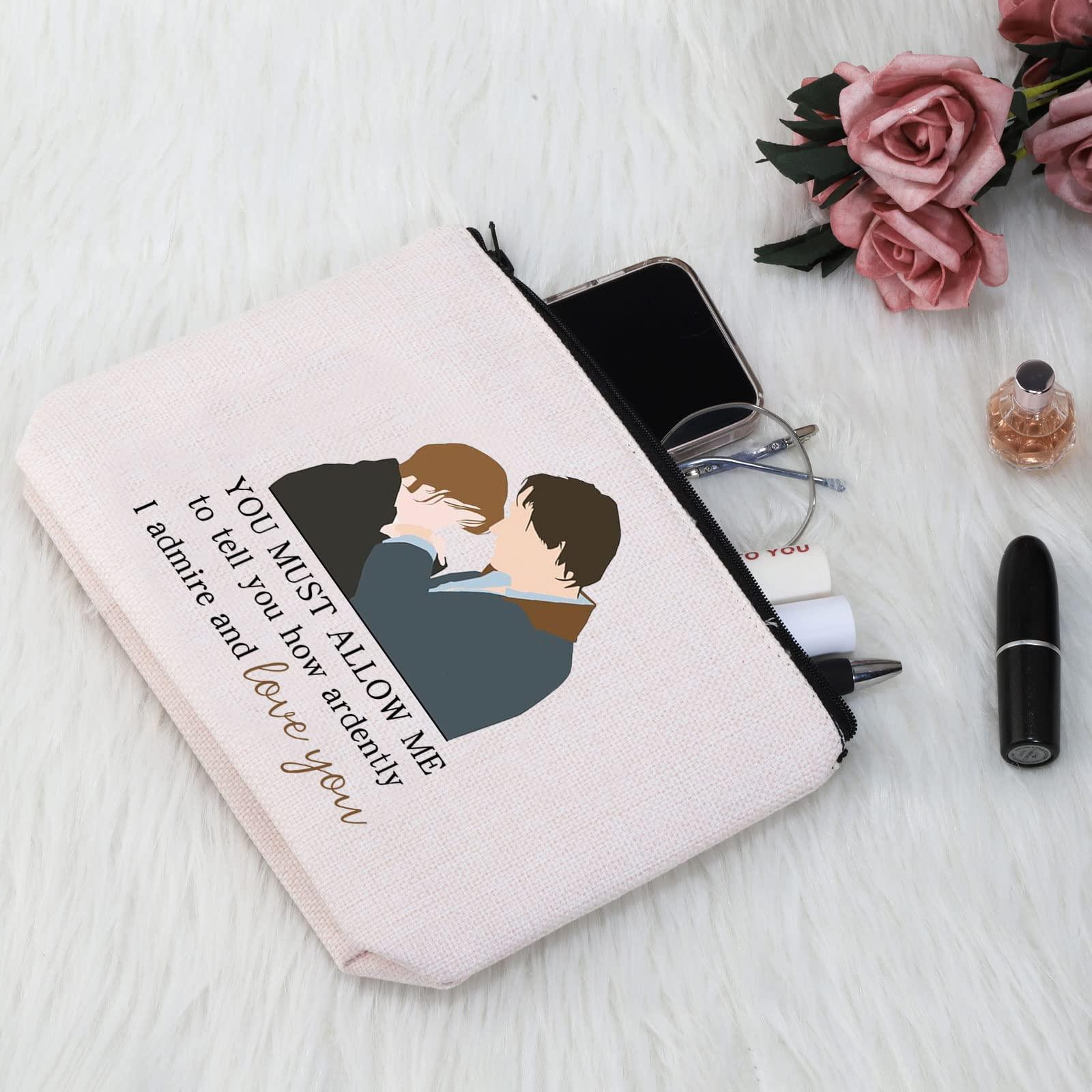 G2TUP G2TUP J Austen Gift Mr Darcy Makeup Bag Elizabeth Bennet Cosmetic Bag Classic Literary Gift Bookworm Gift Book Club Gift (Mr Darcy White Bag)