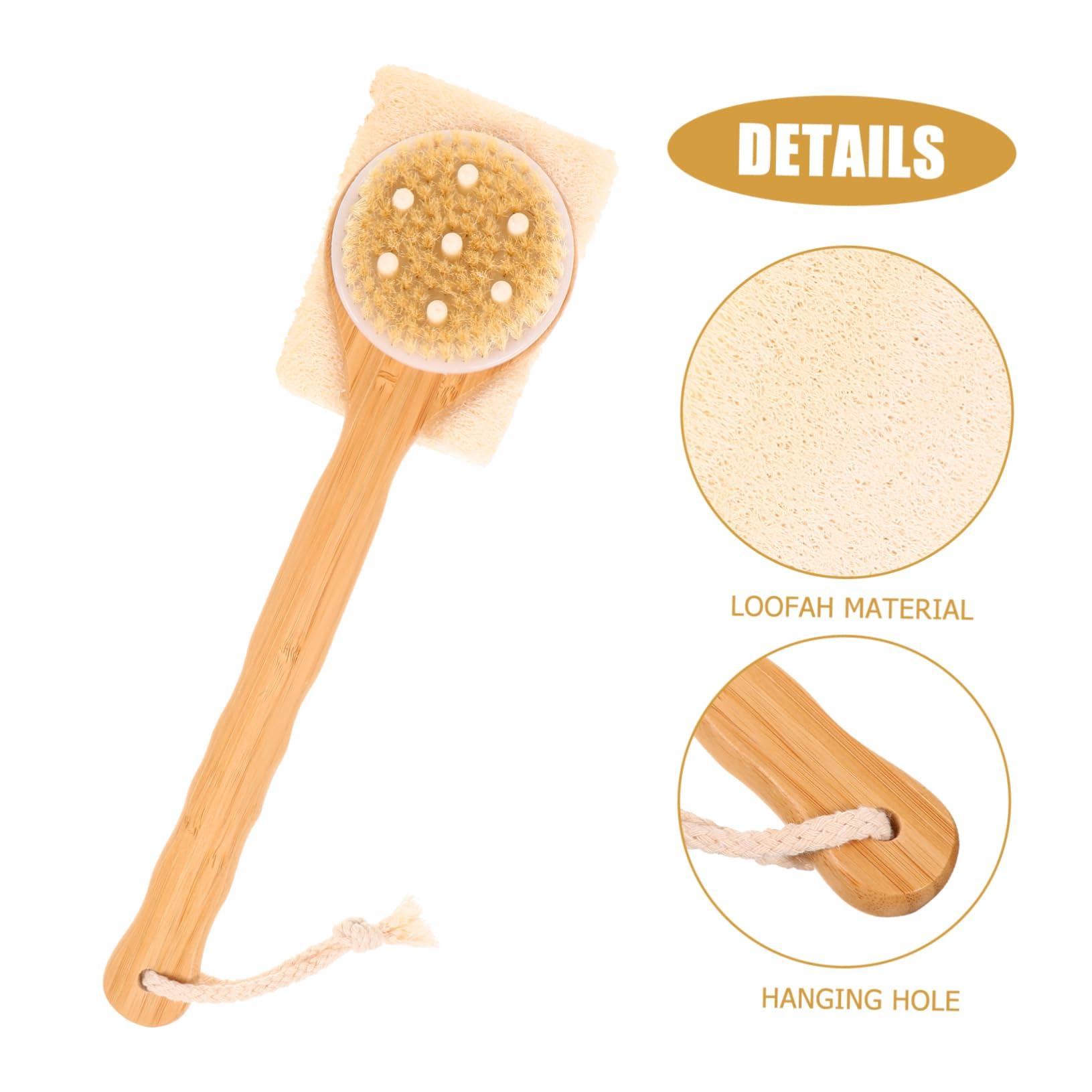 COLLBATH COLLBATH Natural Loofah Bath Brush with Long Handle Double Sided Exfoliating Skin Scrubber for Bead Loofah Sponge for Body and Foot Cleaning