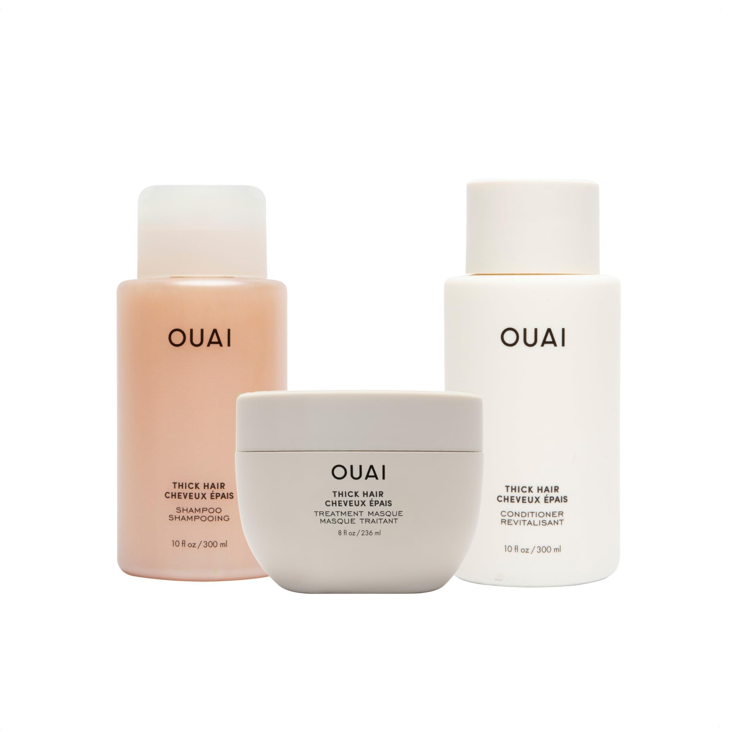 OUAI OUAI Thick Hair Bundle - Almond & Olive Oil & Keratin Conditioner, Shampoo & Treatment Masque - Paraben, Phthalate & Sulfate-Free Care (Conditioner & Shampoo 10 Oz each, 8 Fl Oz Masque)