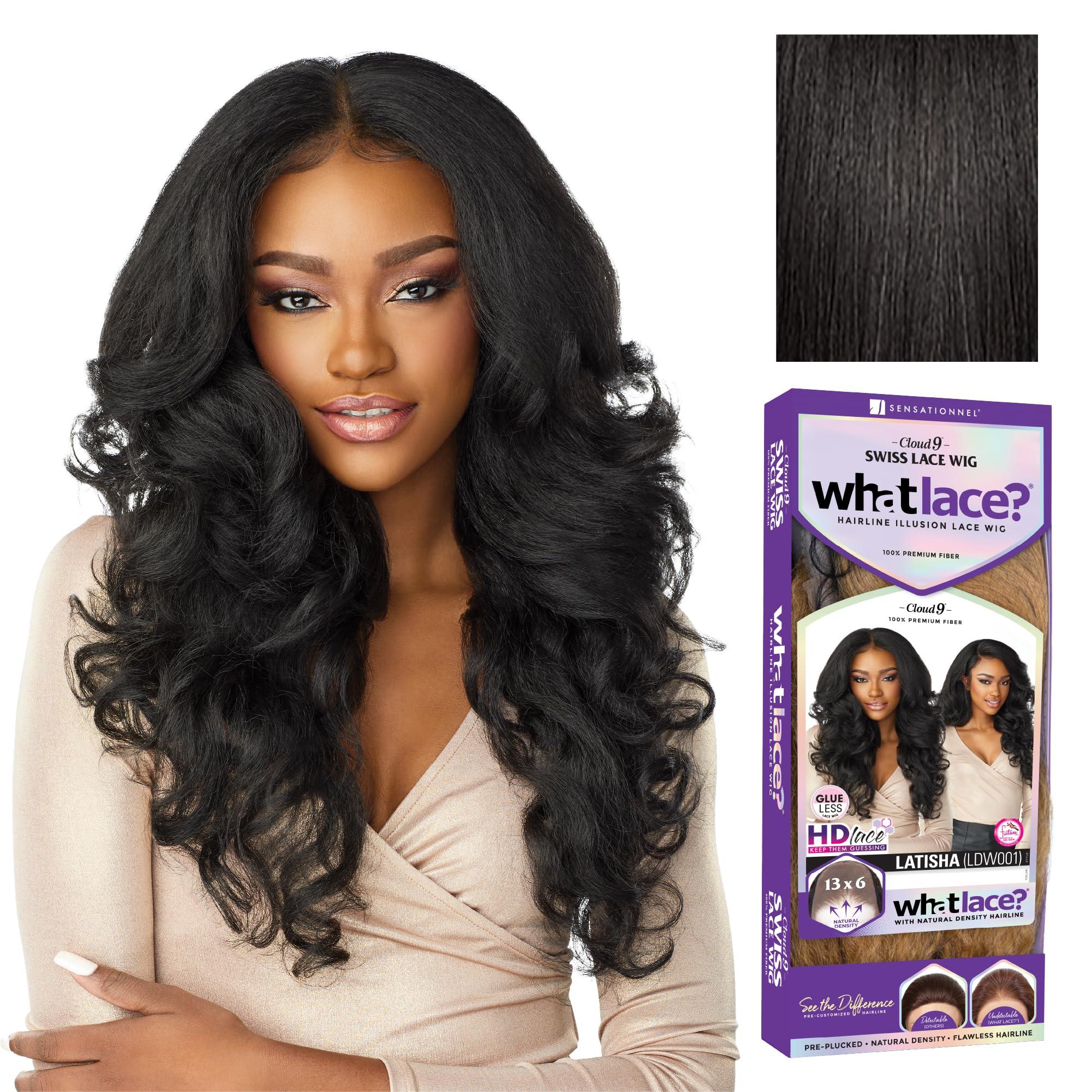 Sensationnel Sensationnel What lace 13x6 Wigs - latisha lacefrontal hand tied glueless synthetic with natural density preplucked hairline (Off Black 1B)