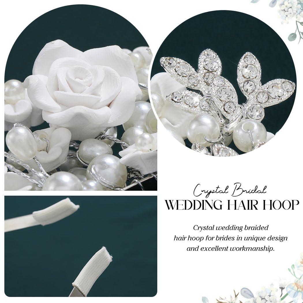 CAKURE CAKURE Flower Wedding Headband Silver Bridal Hair Band Pearl Floral Headpiece Wedding Hair Accessories for Women