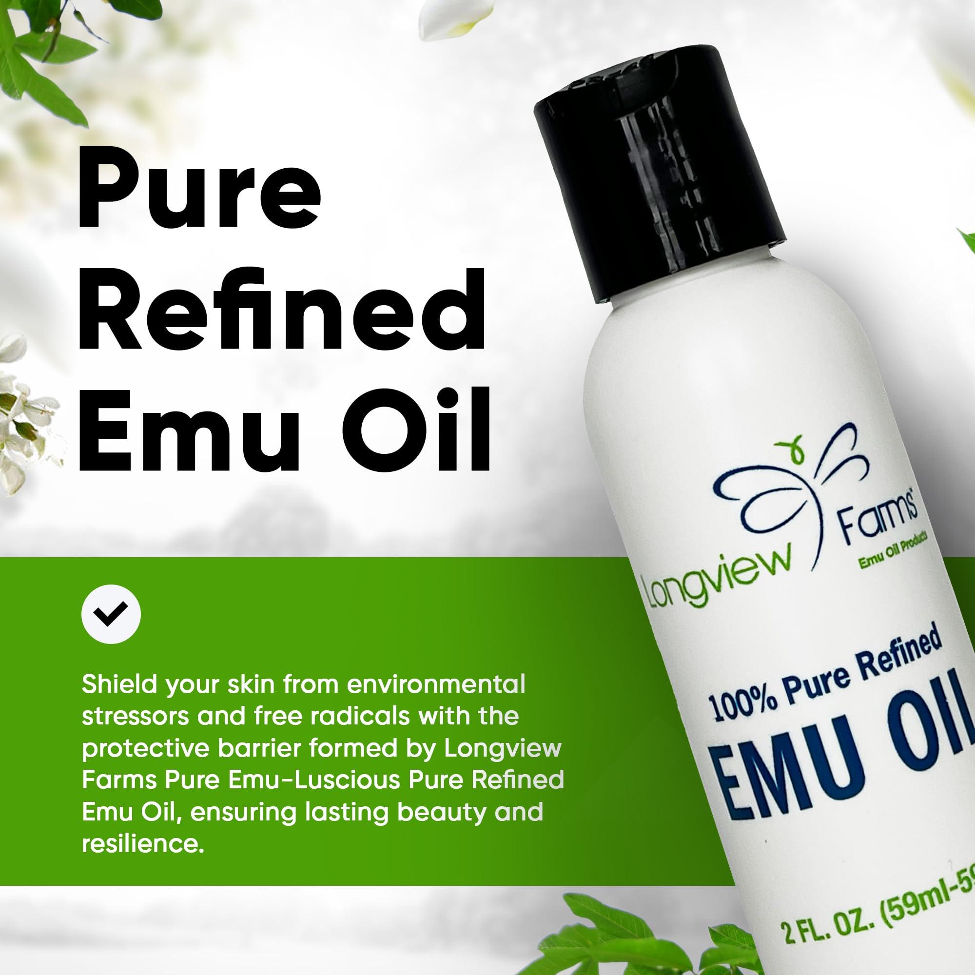 Longview Farms Longview Farms Emu Oil - Hair and Body Oil - 100% Pure & Refined Emu Oil | Organic Emu Oil for Skin & Hair Care | Premium Quality Hydration & Nourishment | 2 Fl. Oz