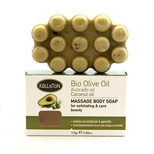Kalliston Kalliston, ?assage Body Soap with Organic Olive Oil, Coconut and Avocado Oil, Massage & Exfoliating Natural Soap, Handcrafted in Crete, Greece, 110g Each Bar, Pack of 4