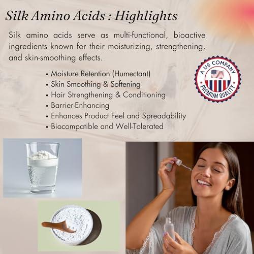 Naples Cosmeceuticals Hydrolyzed Silk Amino Acid Powder Cosmetic Grade for Hair Skin Nails Moisture Retention 100% Pure Use in Formulations or Add to Your Favorite Products (4 oz)