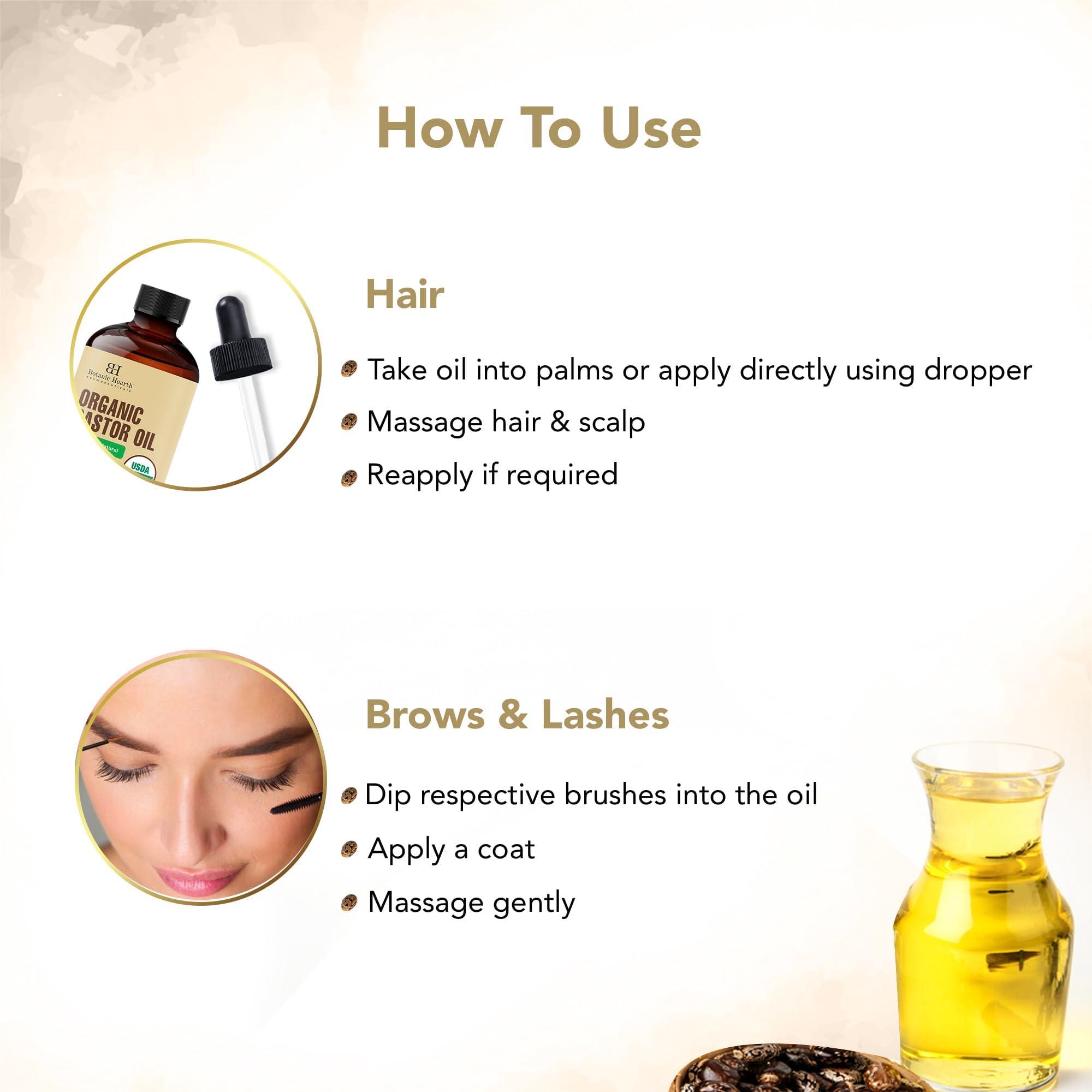 Botanic Hearth Botanic Hearth Castor Oil (2 fl oz) | USDA Certified Organic | 100% Pure & Hexane Free | Cold Pressed |Promotes Growth for Eyelashes, Eyebrows & Hair | Includes Eyebrow & Eyelash Brush