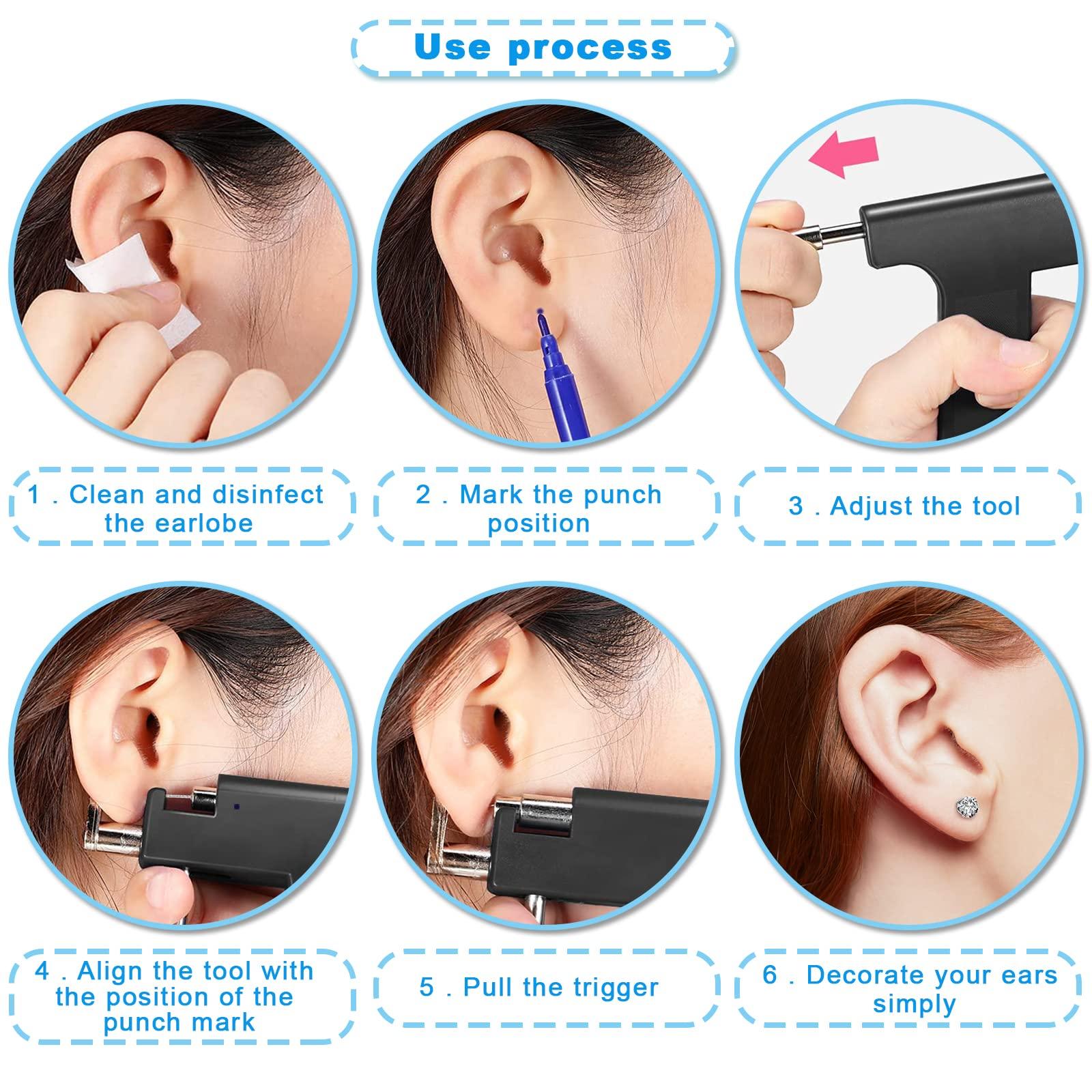 DolweJoy Ear Piercing Kit Professional Piercing Gun Reusable Body Nose Lip Earrings Piercing Tool with Stainless Steel Studs Silver Sticks for Salon Home Use