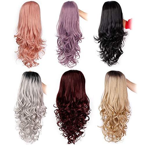 BBIDSW Synthetic Lace Front Wigs Long Wavy Purple Lace Wig For Black/White Women Wave Pink And Brwon Synthetic Lace Wigs LS004-1B