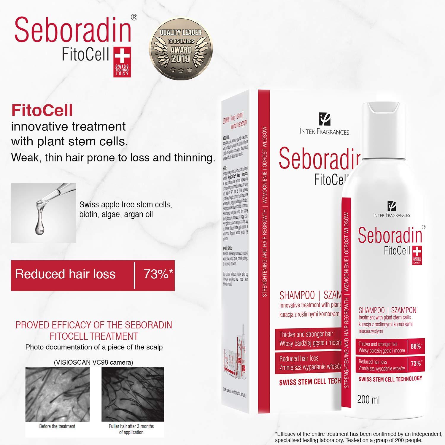 SEBORADIN Seboradin Hair Loss and regrowth Fitocell Shampoo with Swiss Technology Stem Cells Phytocelltec Malus Domestica and Biotin, for Men and Women, 200 ml