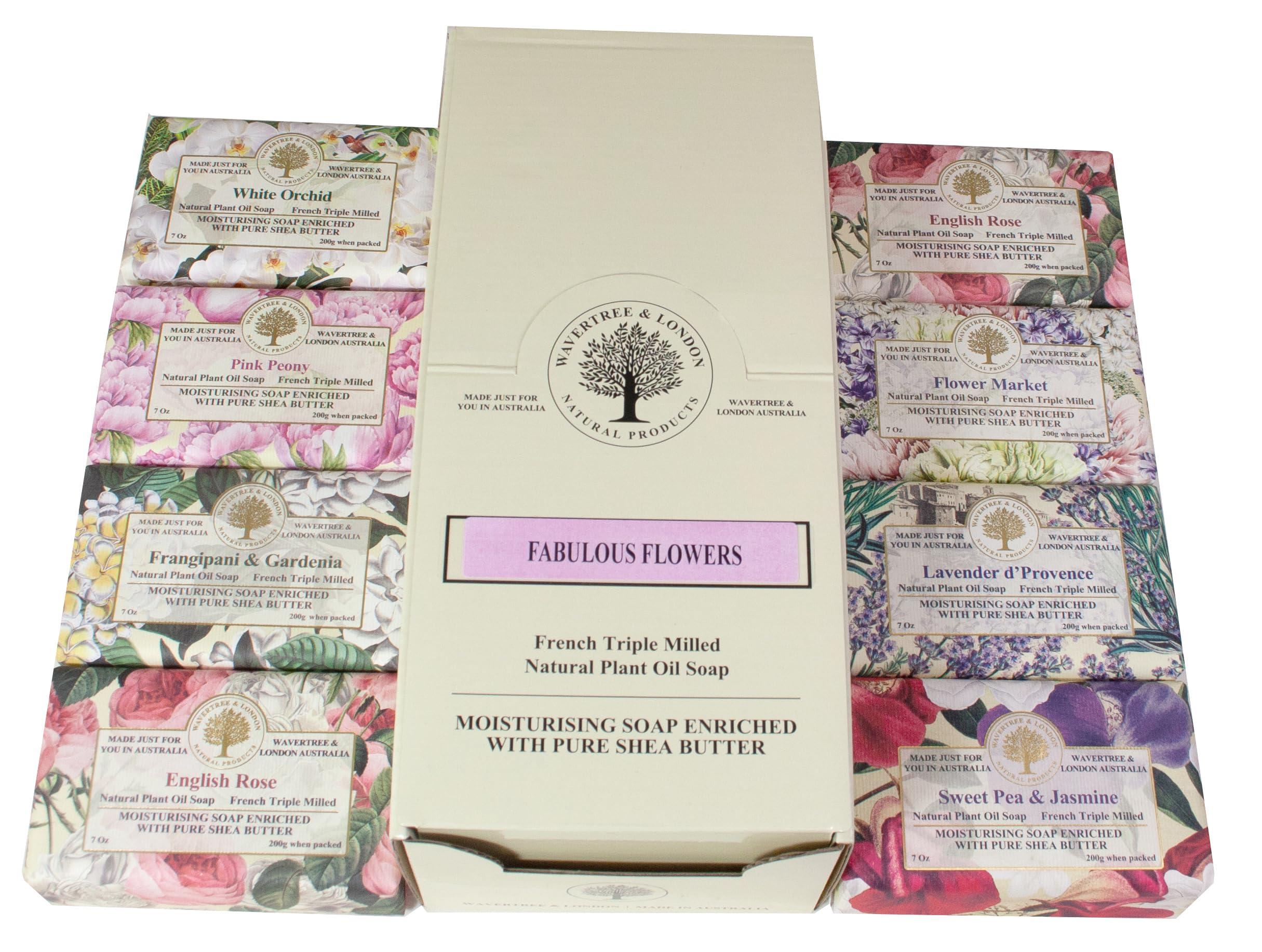 Wavertree & London Wavertree & London Assorted Fabulous Florals (8 Bars), 7oz Moisturizing Natural Soap Bars, French -Milled and enriched with Shea Butter