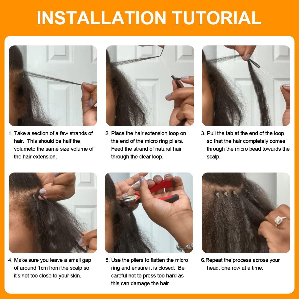 N NIAWIGS Kinky Straight Micro Link Extensions Hair Human Hair Niawigs Micro Links Hair Extensions for Black Women 100 Strands Micro Loop Human Hair Extensions 12 Inches 70G Natural Black