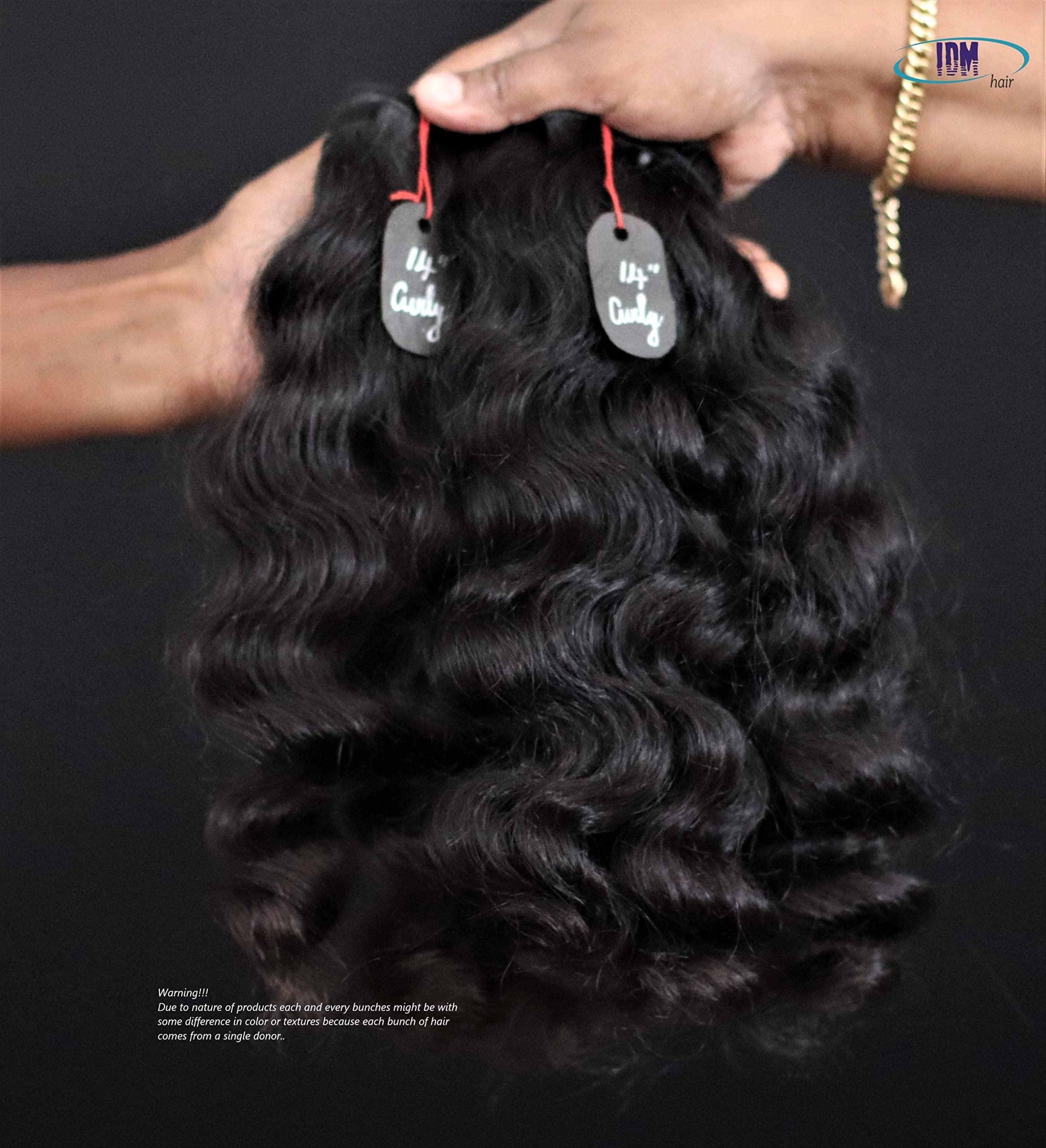 IDM INDIA IDM 14” Curly 2 bundles raw indian bundles human hair indian natural curly single donor hair