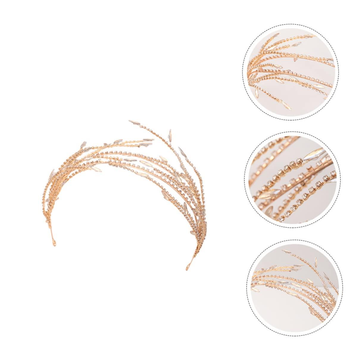 Angoily Angoily Golden Headband Gold Wedding Side Headpiece for Bride Hair Headbands for Women Bride Hair Band Hair Pin Headband Womens Headband Bridal Headdress Accessories Head Bands Rhinestones