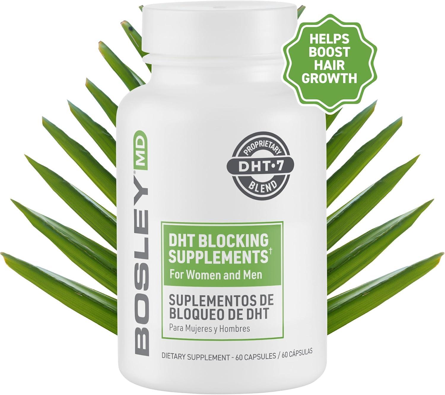 BosleyMD DHT Blocking Supplements DHT7 Blend with Saw Palmetto, Kelp, Reishi Mushroom, Green Tea, Nettle Leaf, Dandelion Root & Pygeum Bark Promotes Thicker, Fuller Hair for Men & Women 60 Capsules