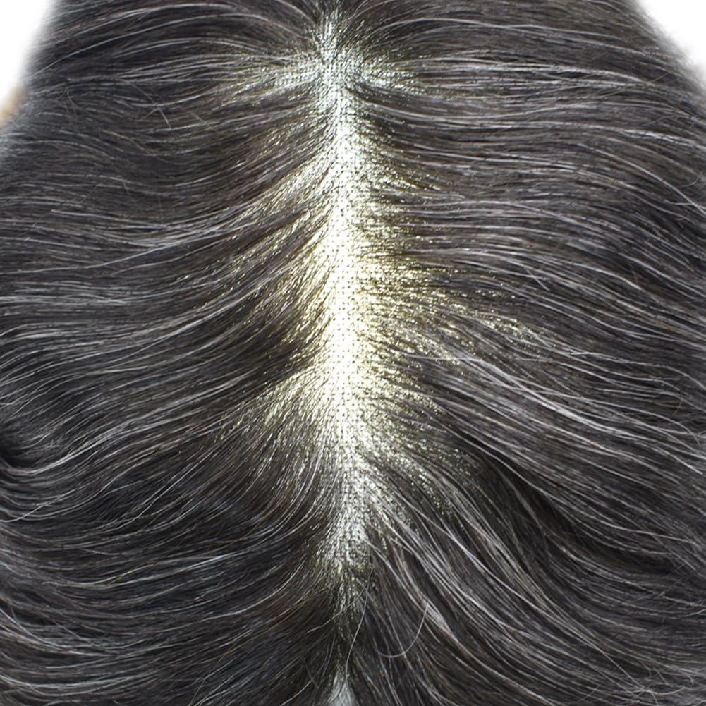 Hair Wonders Toupee For Men Real Human Hair Mens Toupee Hair Replacement System Swiss Lace Hair Piece For Men Hair System6x9\"-100% light to medium density#1B20 1B# OFF BLACK+20% GREY