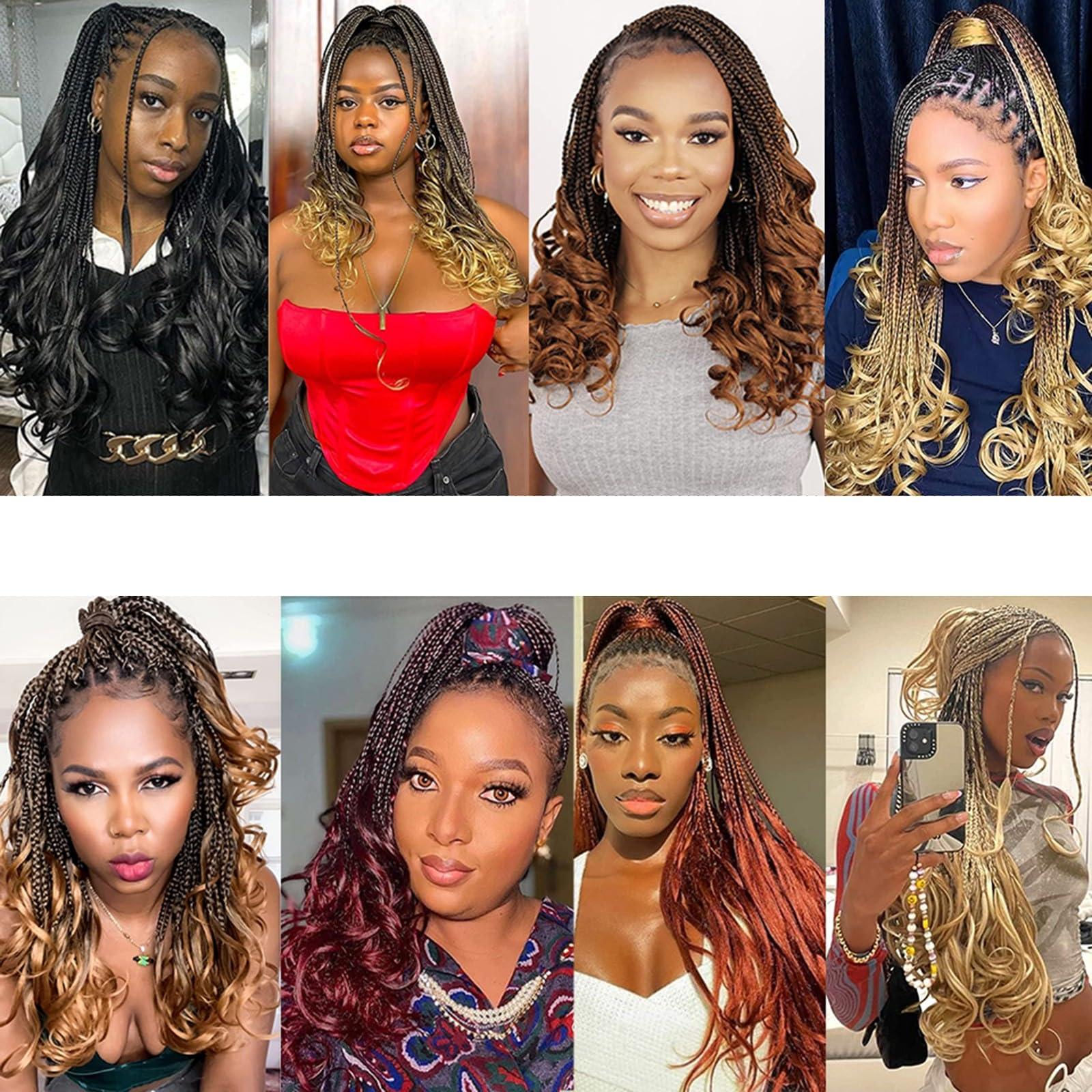 ZBYXPP French Curl Crochet Braids 6 Packs Boho Goddess Pre Looped Hair Extension Ombre Box Braid With Wavy Curly Ends For Black Women(Tgrey,14in(6pack))