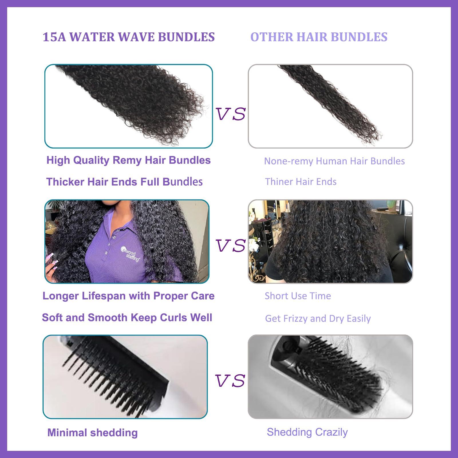 PINJUOO Water Wave Bundles Human Hair 20 22 24 Inch Raw Jerry Curl Human Hair Water Weave Bundles 100% Unprocessed Raw Hair 3 Bundles Natural Color for Women