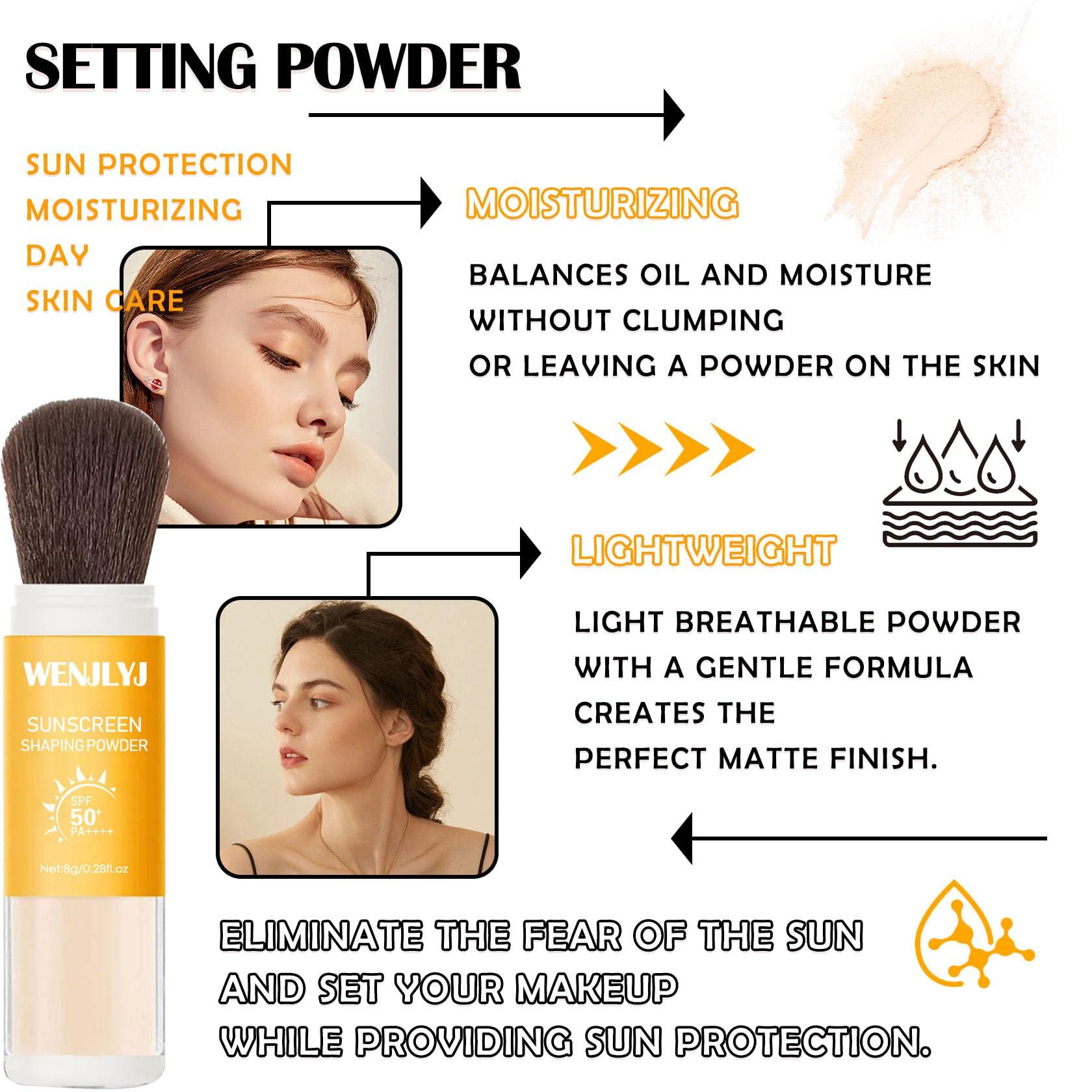 WENJLYJ 2PCS Mineral Sunscreen Setting Powder Makeup,Translucent Powder SPF 50 PA++++,Oil Control Long Lasting Face Setting Powder Sunscreen,Matte Finish,Lightweight,Breathable,All Skin