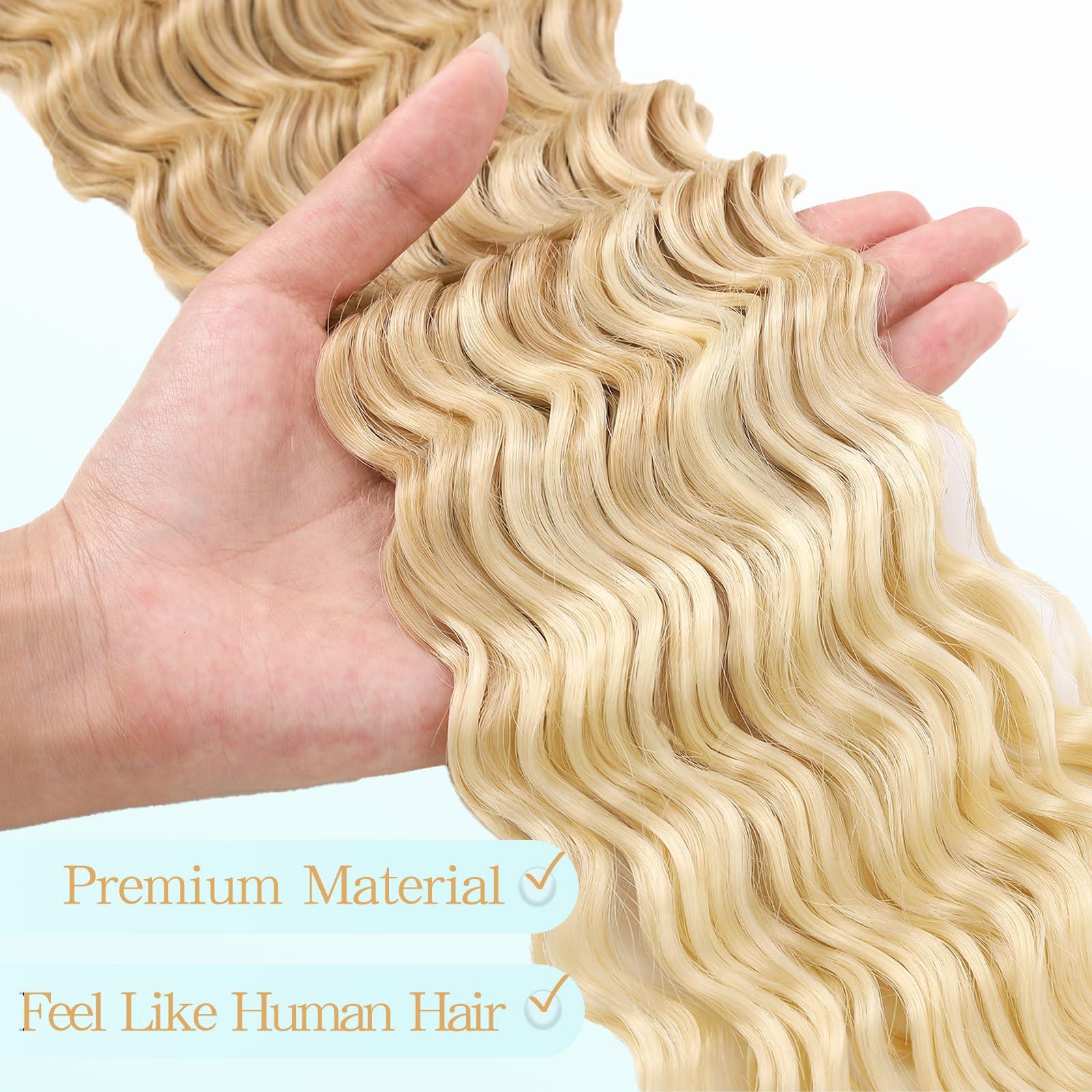 Love ORNAN Ocean Wave Crochet Hair 30 inch 1 Pack Long Ombre Blonde Deep Wave Curly Braiding Hair Soft Synthetic Curly Crochet Hair For Black Women(30 Inch, 27/613