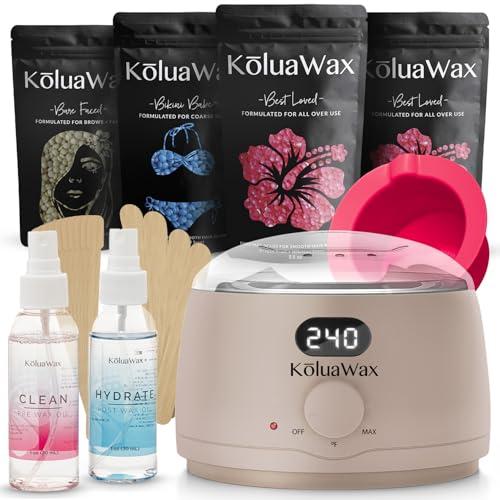 KoluaWax KoluaWax Premium Waxing Kit for Women - Hot Melt Hard Wax Warmer for Hair Removal, Eyebrow, Bikini, Legs, Face, Brazilian Wax - Machine, 4-Pack Beads, Accessories, Sand