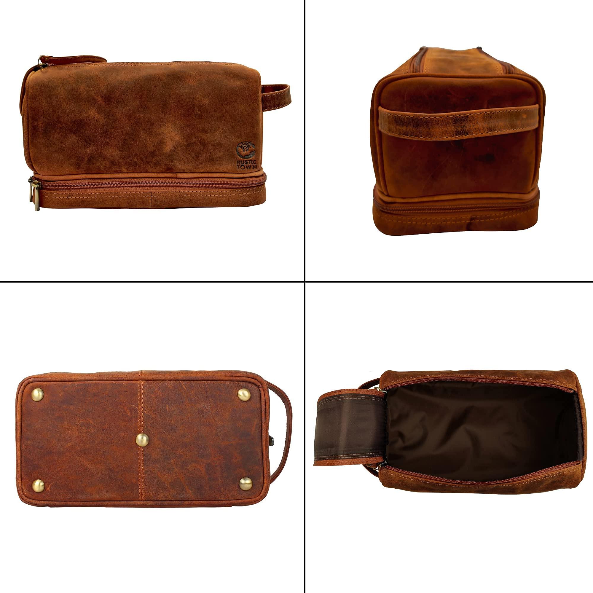 RUSTIC TOWN RUSTIC TOWN Handcrafted Real Leather Toiletry Bag Combo - The Best Masculine Travel Gift For Men Women