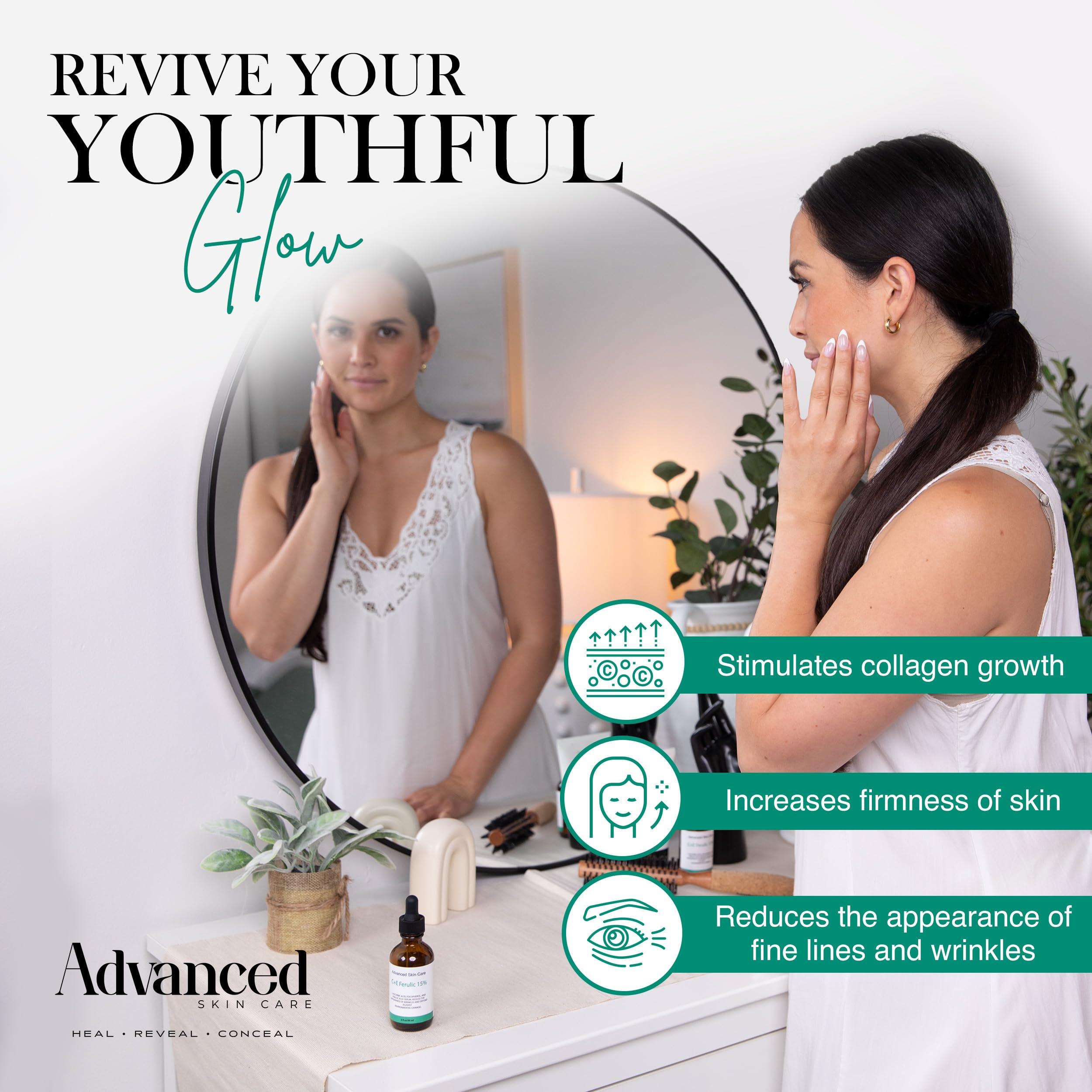 Advanced Skin Care Vitamin C Face Serum with Vitamin E and Ferulic Acid | CE Ferulic 15% with Hyaluronic Acid (Compare to Skin Ceut.) | 2oz, Anti Aging and Wrinkle Serum for Face