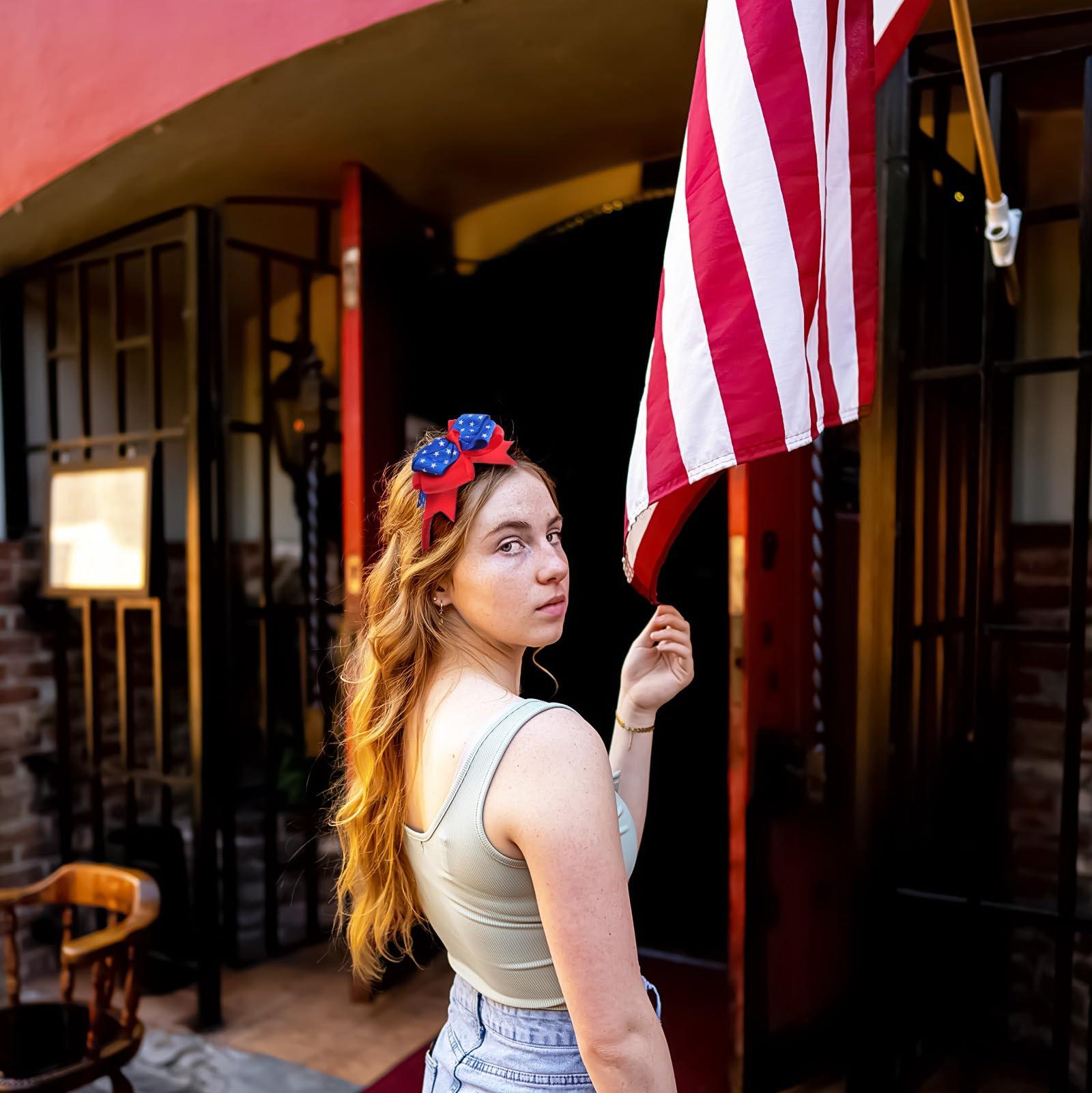 Doneace Doneace 4th of July Headband American Flag Bow Hairband Independence Day Hair Accessories Patriotic Party Hair Supplies USA Flag Design Bowknot Hair Hoop Hair Decorations for Girls Women Kids 1PCS