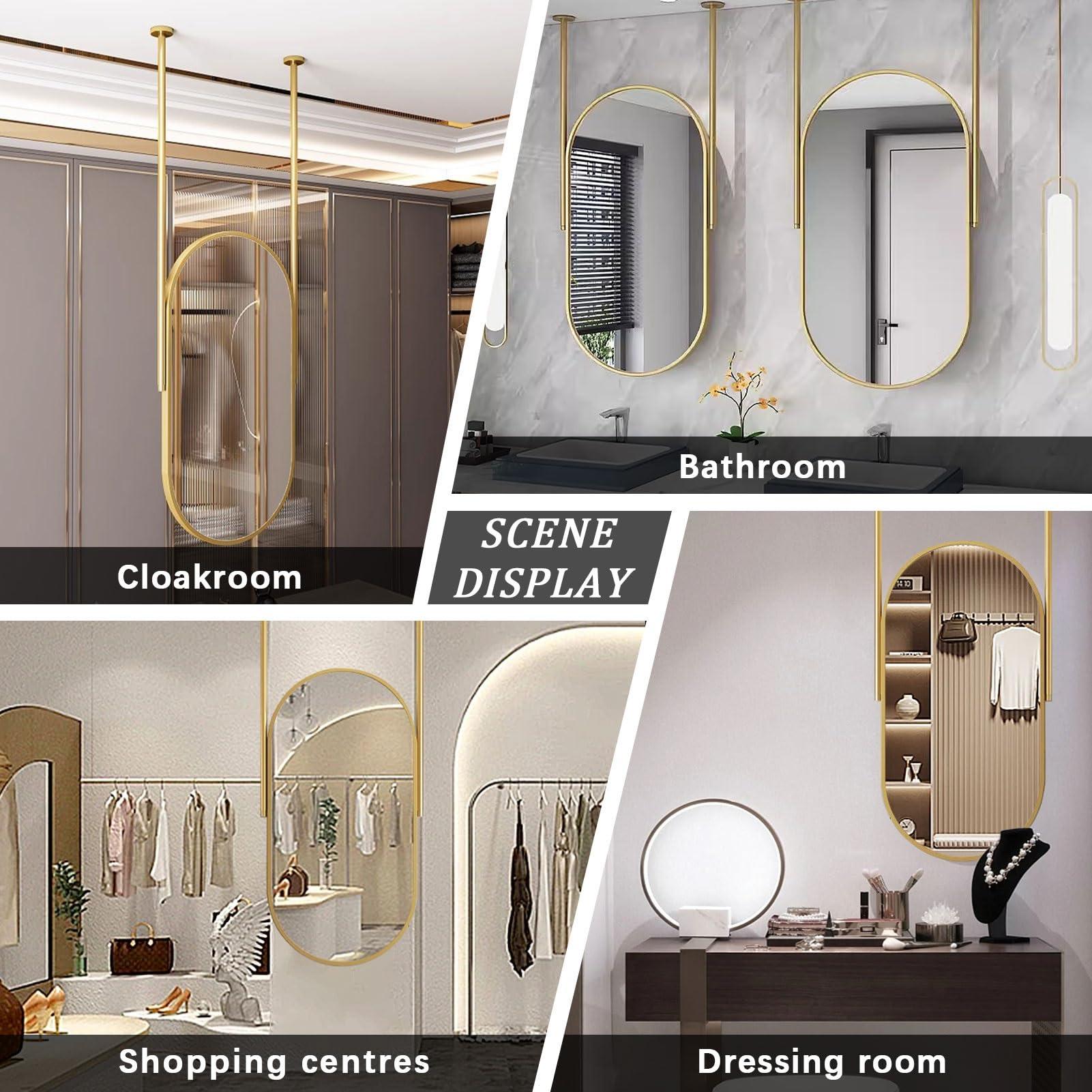 Drsyffsup Gold Framed Oval Mirror for Wall - Large Shower Mirror for Bathroom - Ceiling Hanging Home Vanity Shaving Makeup Mirror - Customizable Decorative Mirror - Modern Simple Style ( Size : 50cmx60cm )