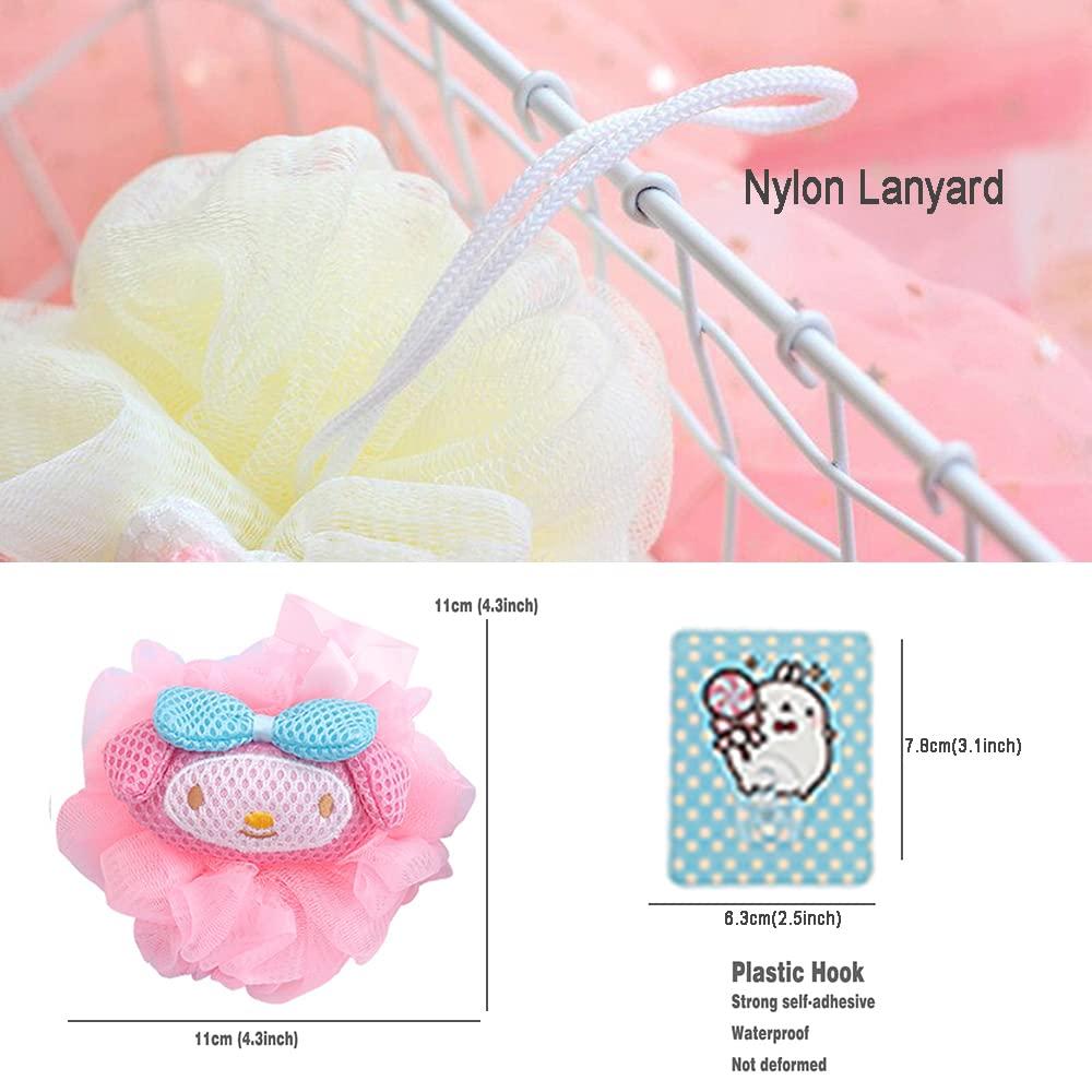 BLUE MONGQI 2 Pack Anime Bath Shower Loofah Sponges Pink Exfoliating Loofah Cute Body Loofah Sponge Womens Cute Shower Loofah Cute Cleaning Sponges Pop Anime Cat Rabbit Cartoon Cleaning Sponges with Hooks Kit