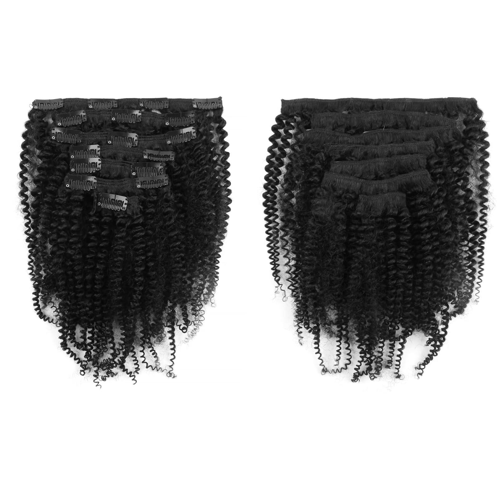 MIMIESEAT MIMIESEAT 3C Clip in Hair Extensions Real Human Hair Curly for Black Women Kinky Curly Human Hair Clip ins 4A Hair Extensions Double Weft Clip in 22 Inches Natural Black 120g 7 Pcs With 17 Clips