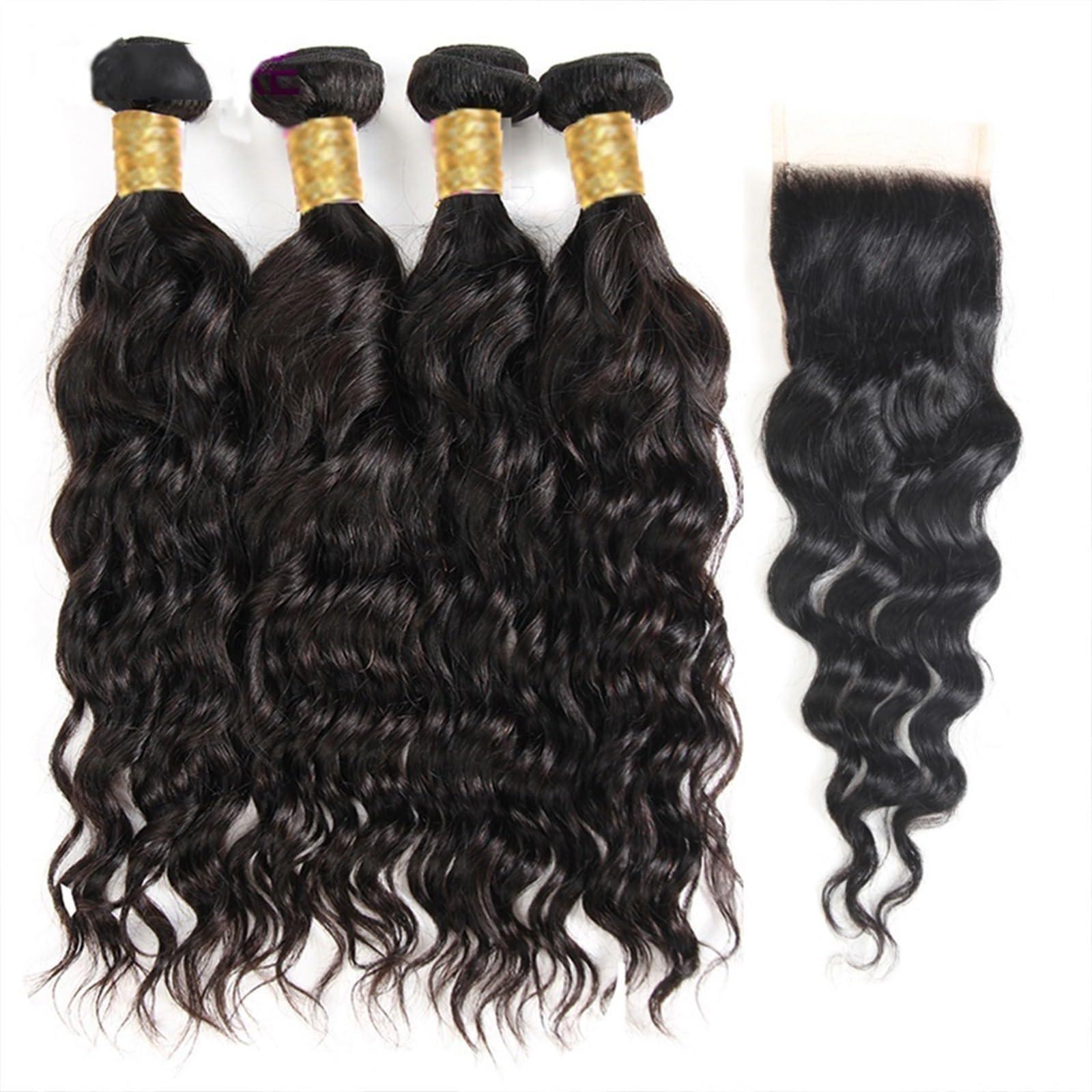 CFGH6FDF Bundles Brazilian Hair Weave Bundle Raw Natural Wave Human Hair 3/4 Bundle 8-40 Inch Water Deep Wave Bundle Hair Weave Extension Hair Weft(10 12 14 14)
