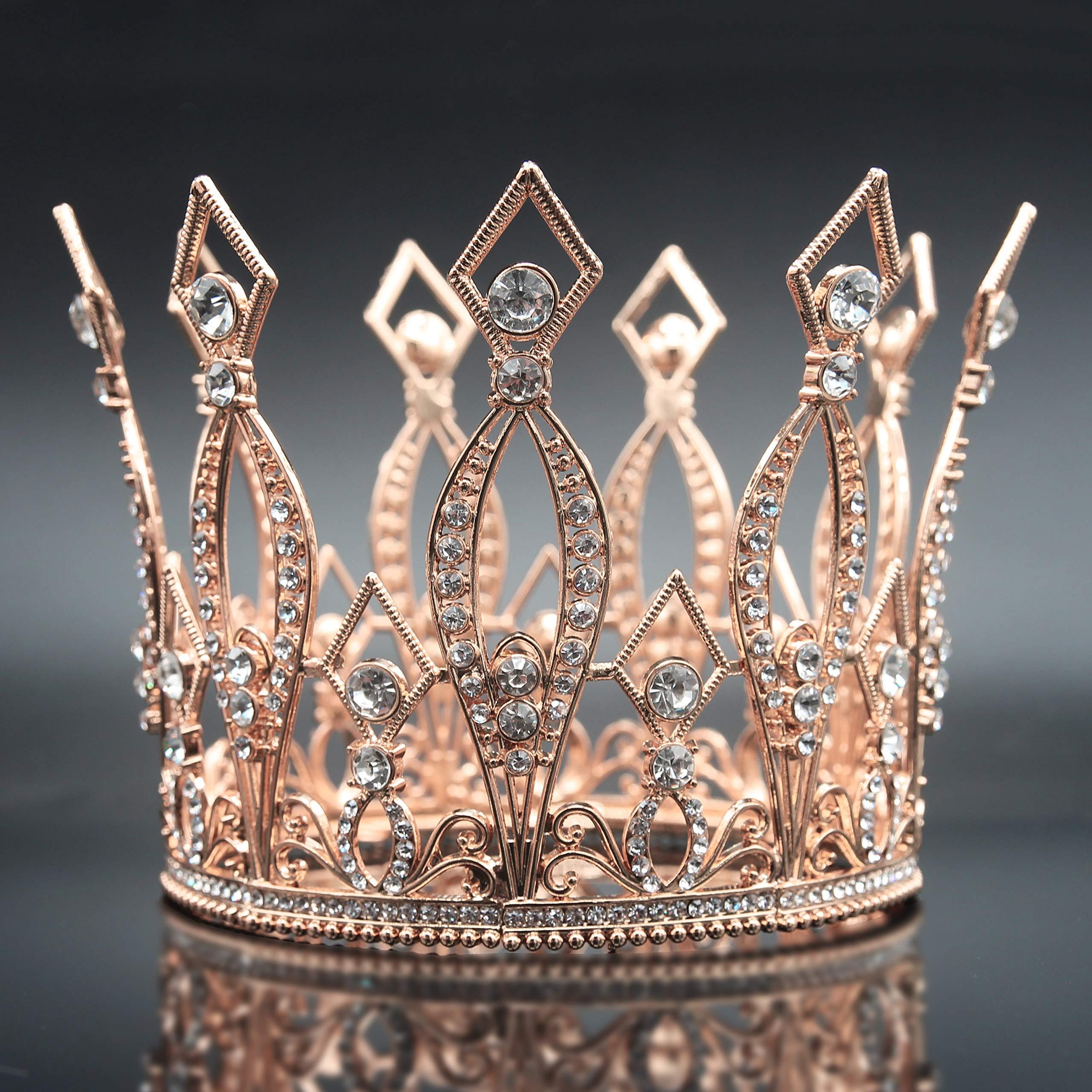 Vofler Crown Cake Topper, Vofler Rose Gold Tall Tiara Glinda The Good Witch Costume Women Wizard Crystal Decoration for Queen Lady Bride Princess Birthday Wedding Pageant Prom Homecoming Halloween Party