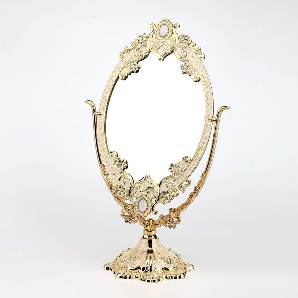 MakeupMirrors Dressing Mirror Princess Mirror, Metal Support Makeup Mirror Retro Lace Beauty Mirror Bathroom Bedroom Dressing Table Mirror White/Yellow/Pink/Blue Clear (Color : D, Size : 3820CM)