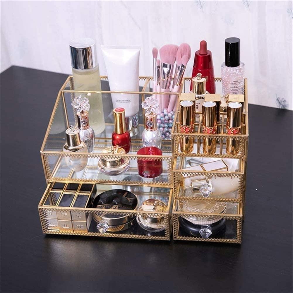 SMSOM SMSOM Makeup Organizer, Countertop Cosmetic Storage Box Mirror Glass Beauty Display, Ideal for Bedroom and Bathroom Countertops