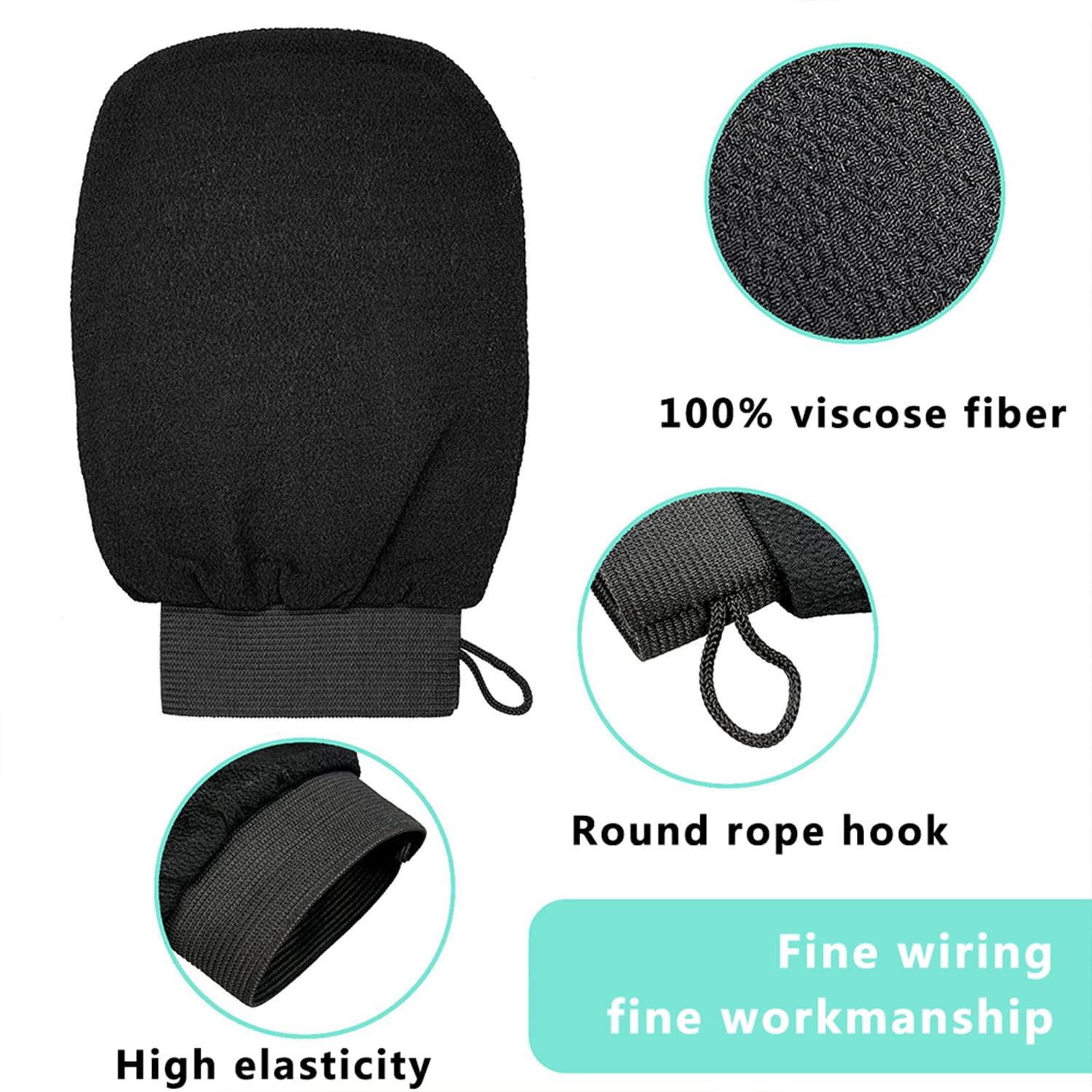FCLEIH 2Pcs Deep Exfoliating Mitts Microdermabrasion at Home, Exfoliating Gloves Visibly Lift Away Dead Skin, Part of the Best Body Care Kit for Women & Men Exfoliator Tool(Black)