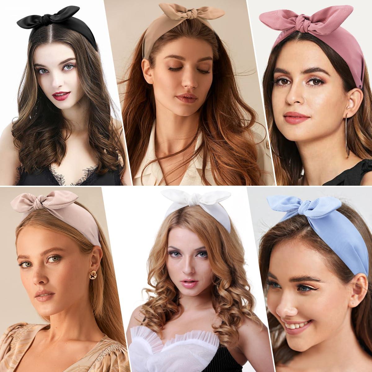 TOBATOBA TOBATOBA Bow Headbands for Women 6Pcs Knotted Headband with Bow Cute Stylish Top Knot Headband Black Bow Headband Women Wide Hairband Hair Accessories for Women Girls